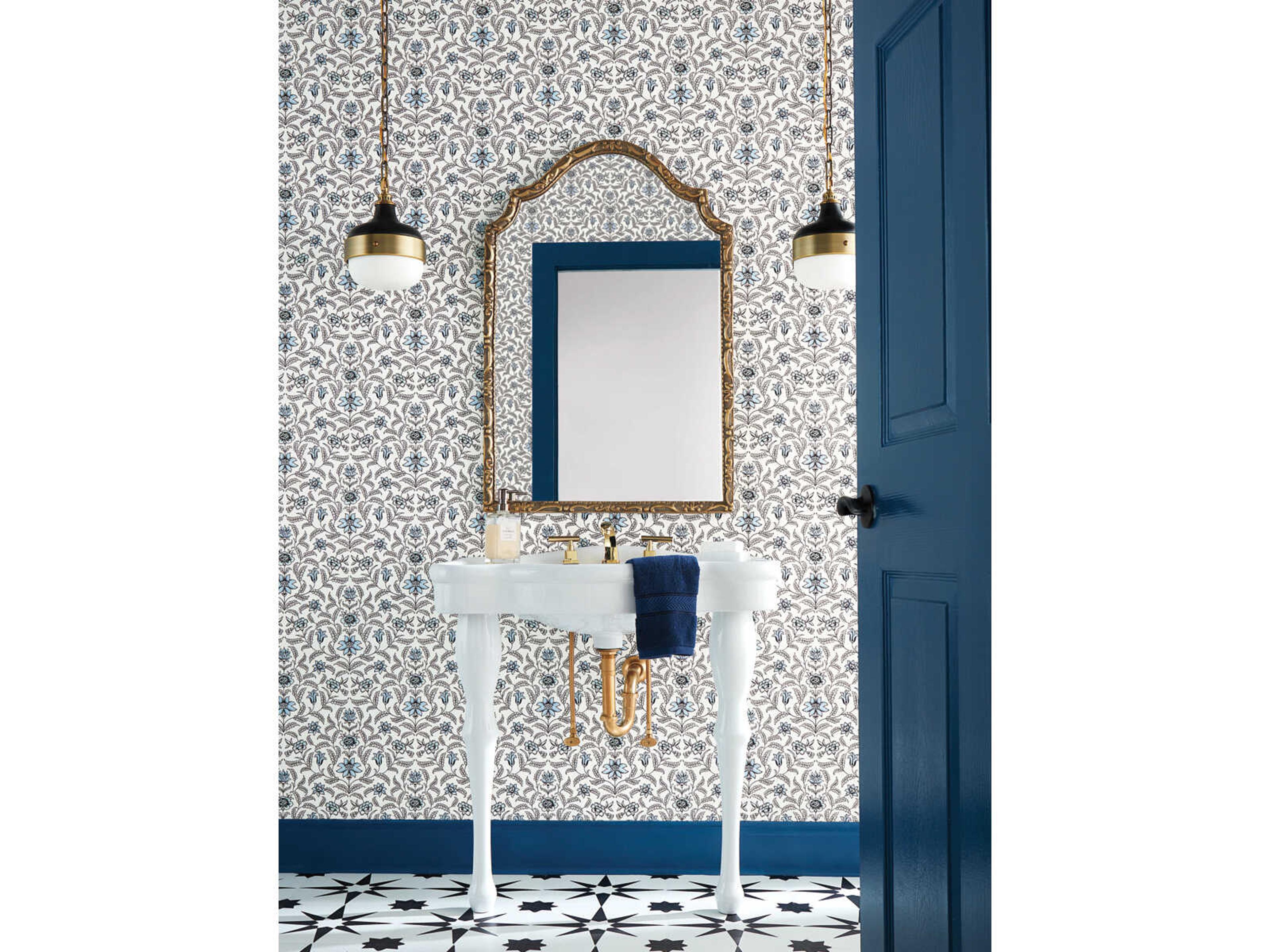 York Wallcoverings Grandmillennial Blue Vintage Blooms Wallpaper