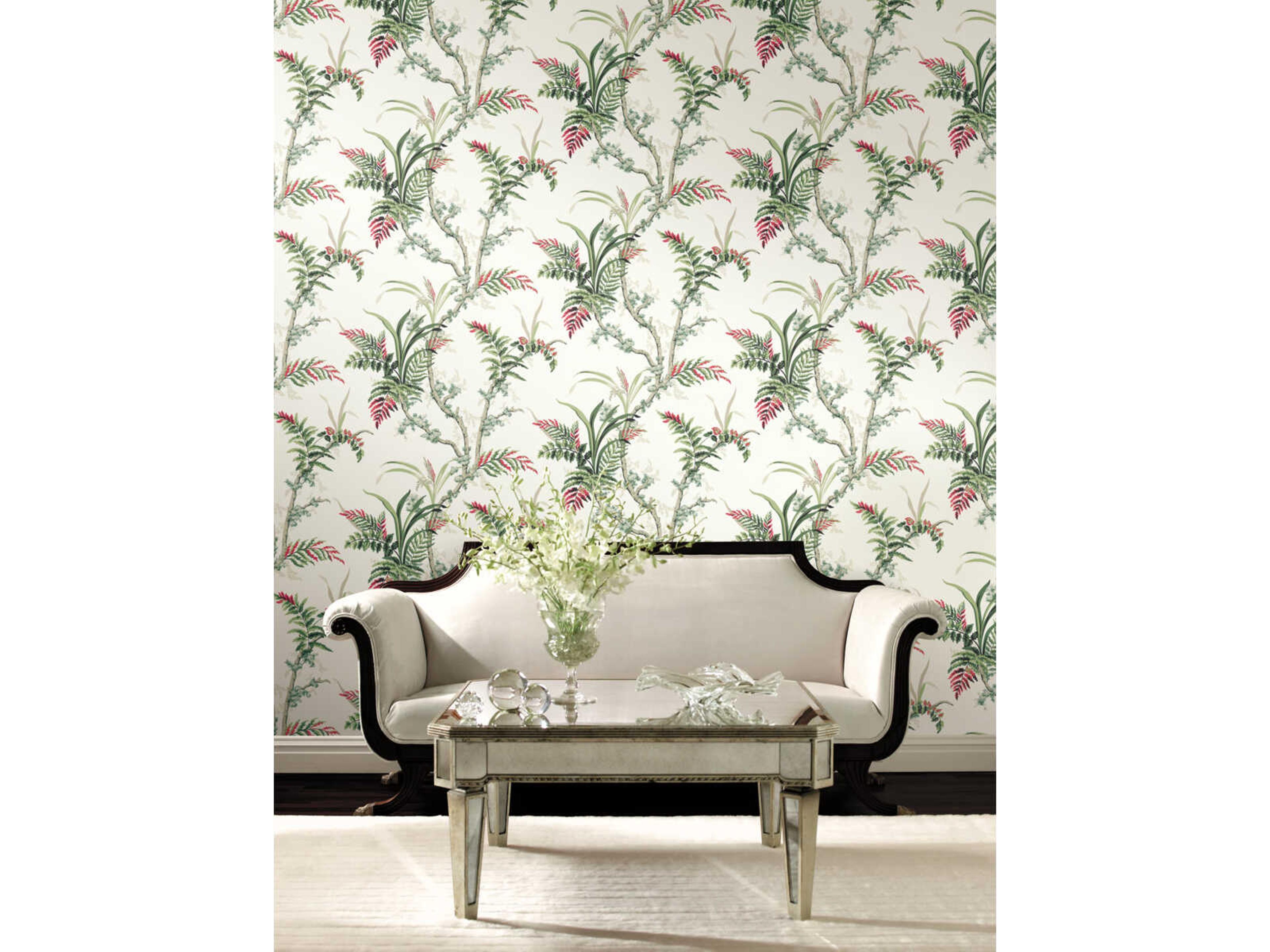 Grandmillennial Green Red Enchanted Fern Wallpaper