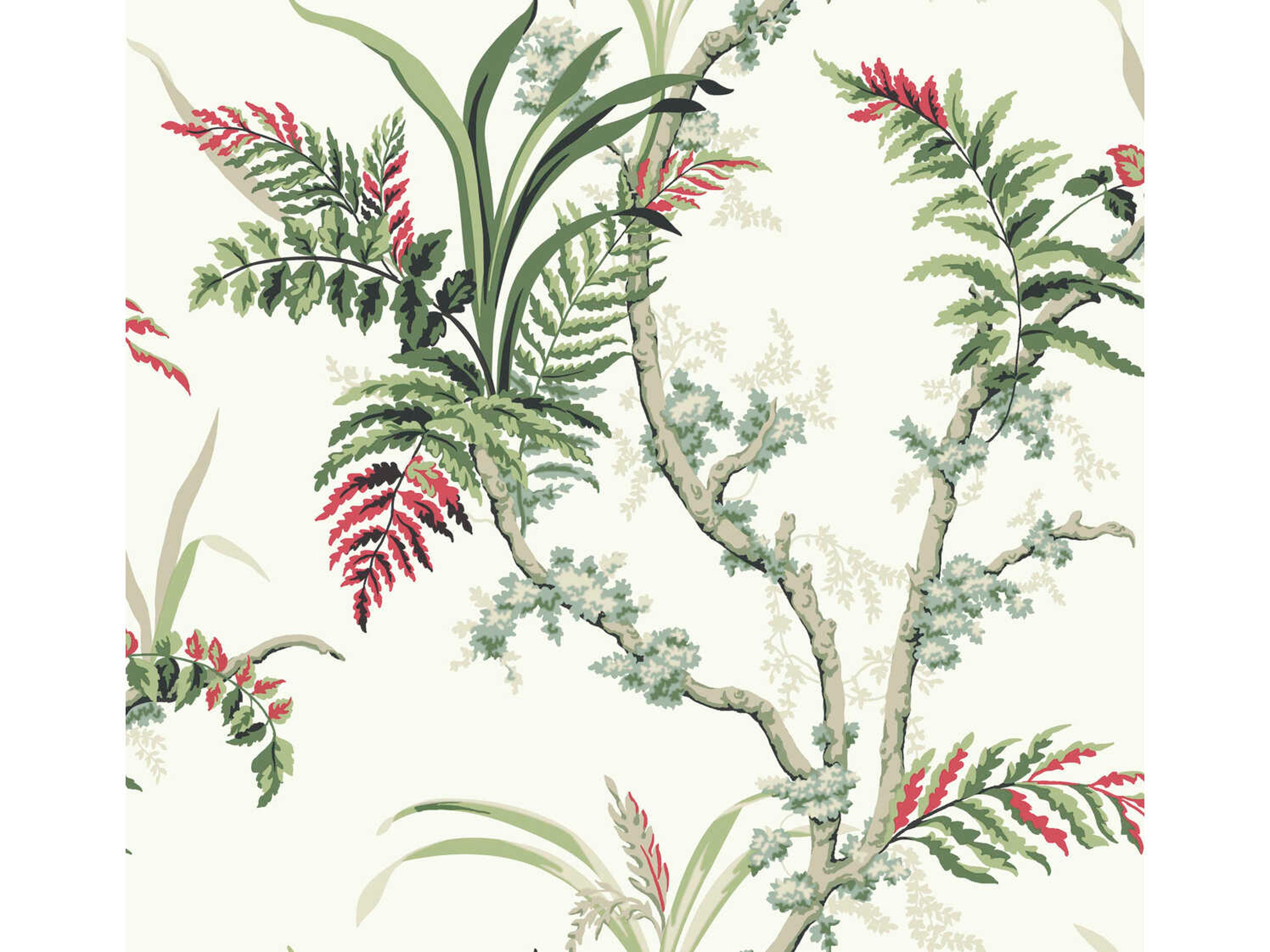 York Wallcoverings Grandmillennial Green Red Enchanted Fern Wallpaper
