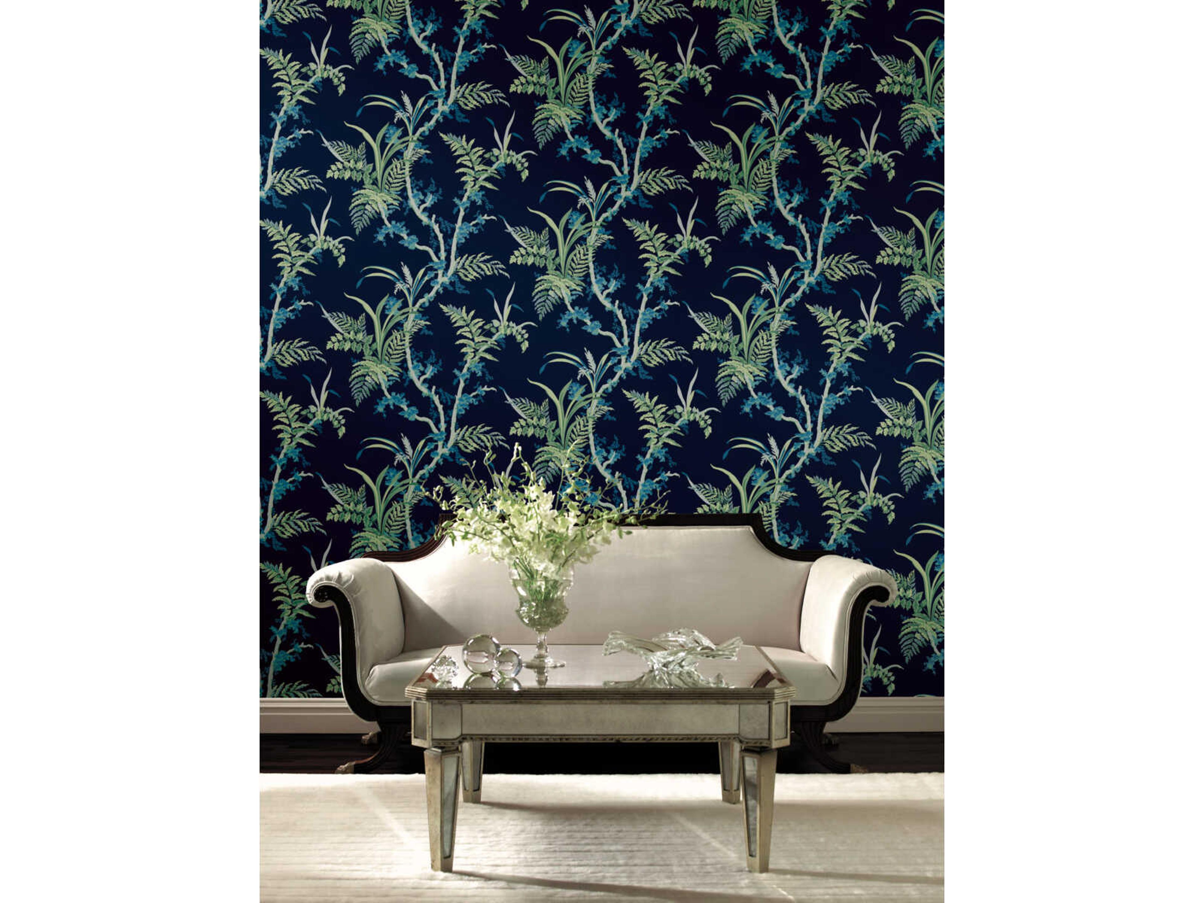 Grandmillennial Navy Green Enchanted Fern Wallpaper