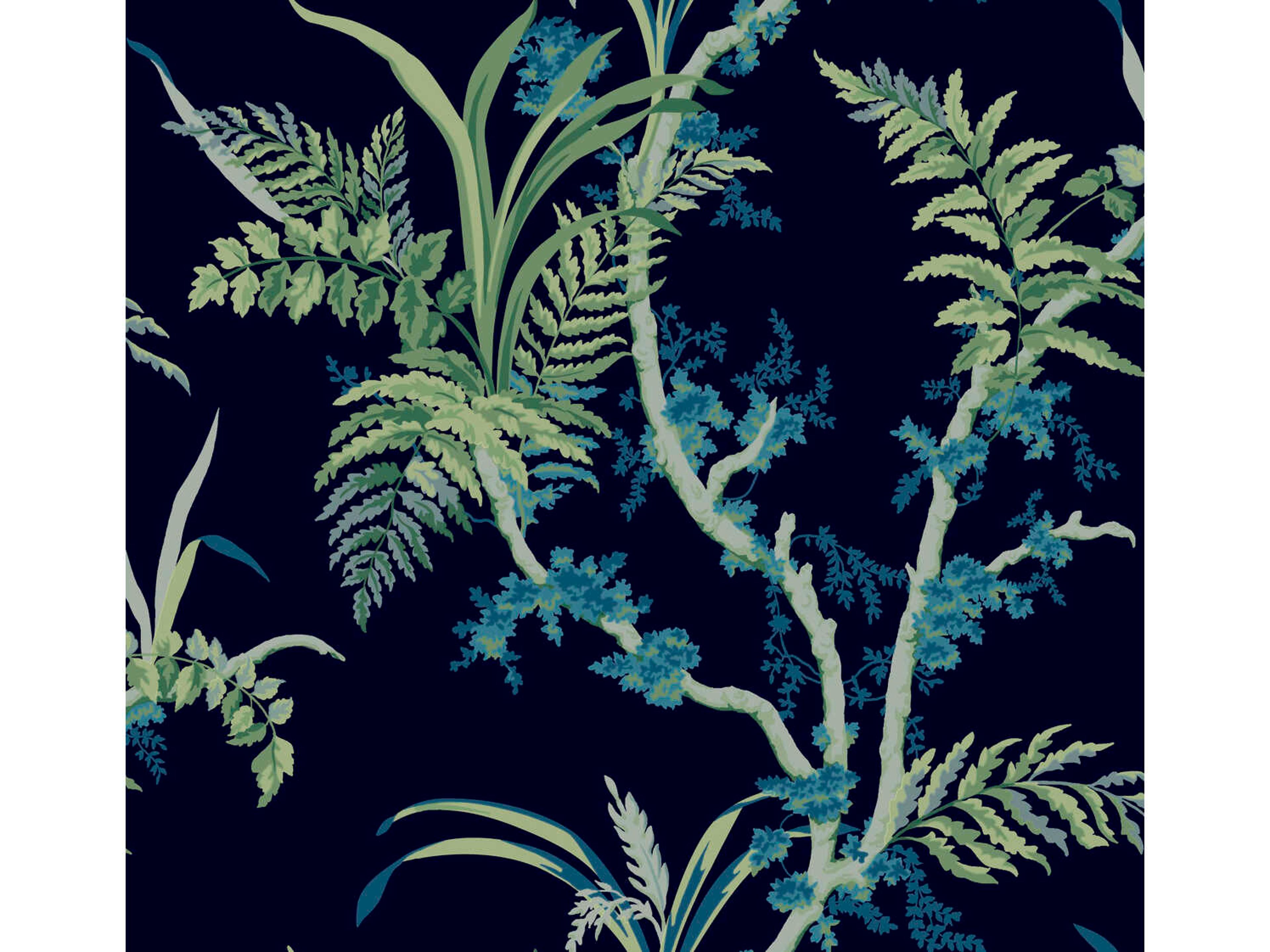 York Wallcoverings Grandmillennial Navy Green Enchanted Fern Wallpaper