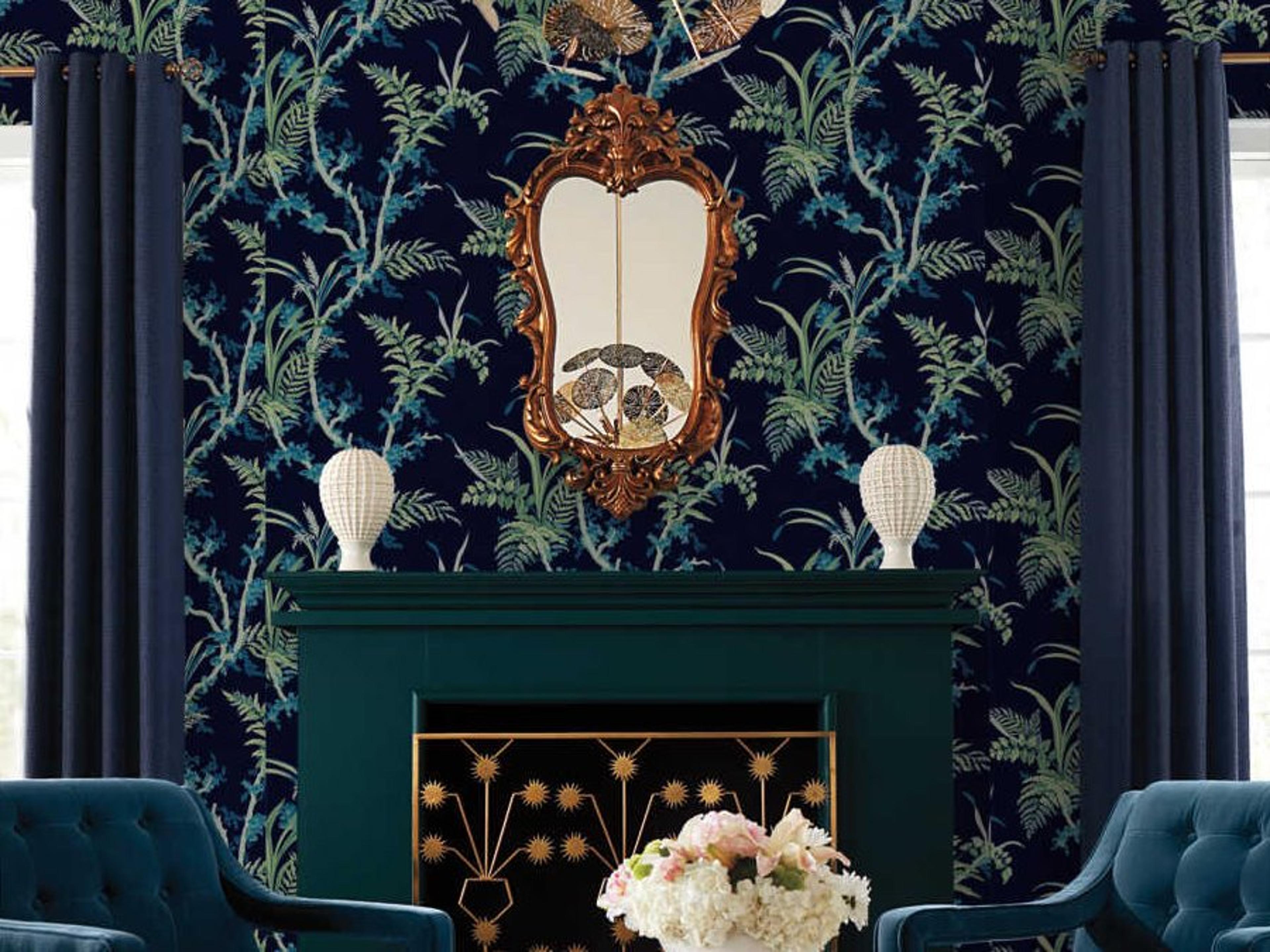 York Wallcoverings Grandmillennial Navy Green Enchanted Fern Wallpaper