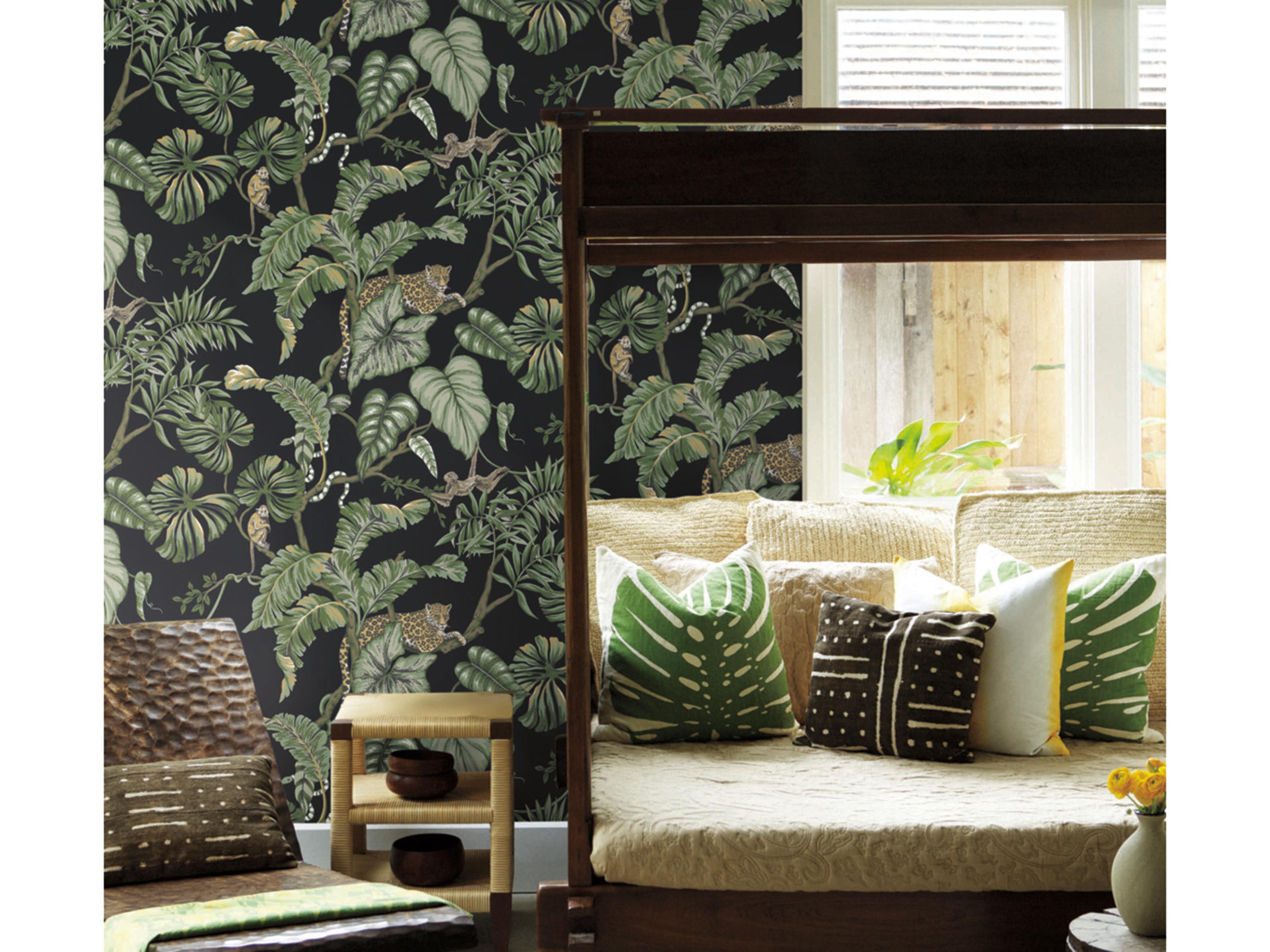 York Wallcoverings Ronald Redding Traveler Black Jungle Cat Wallpaper