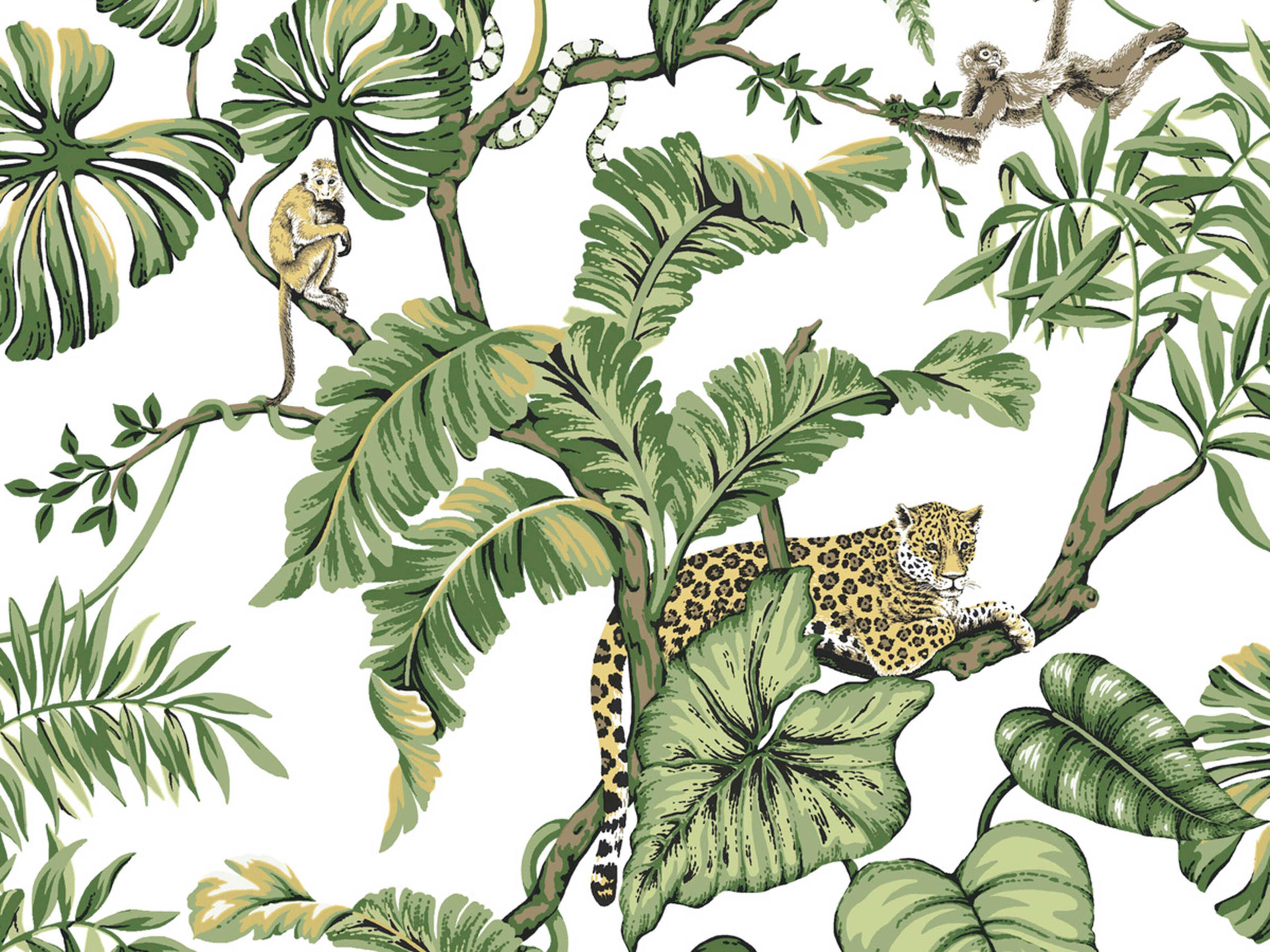 York Wallcoverings Ronald Redding Traveler White Jungle Cat Wallpaper