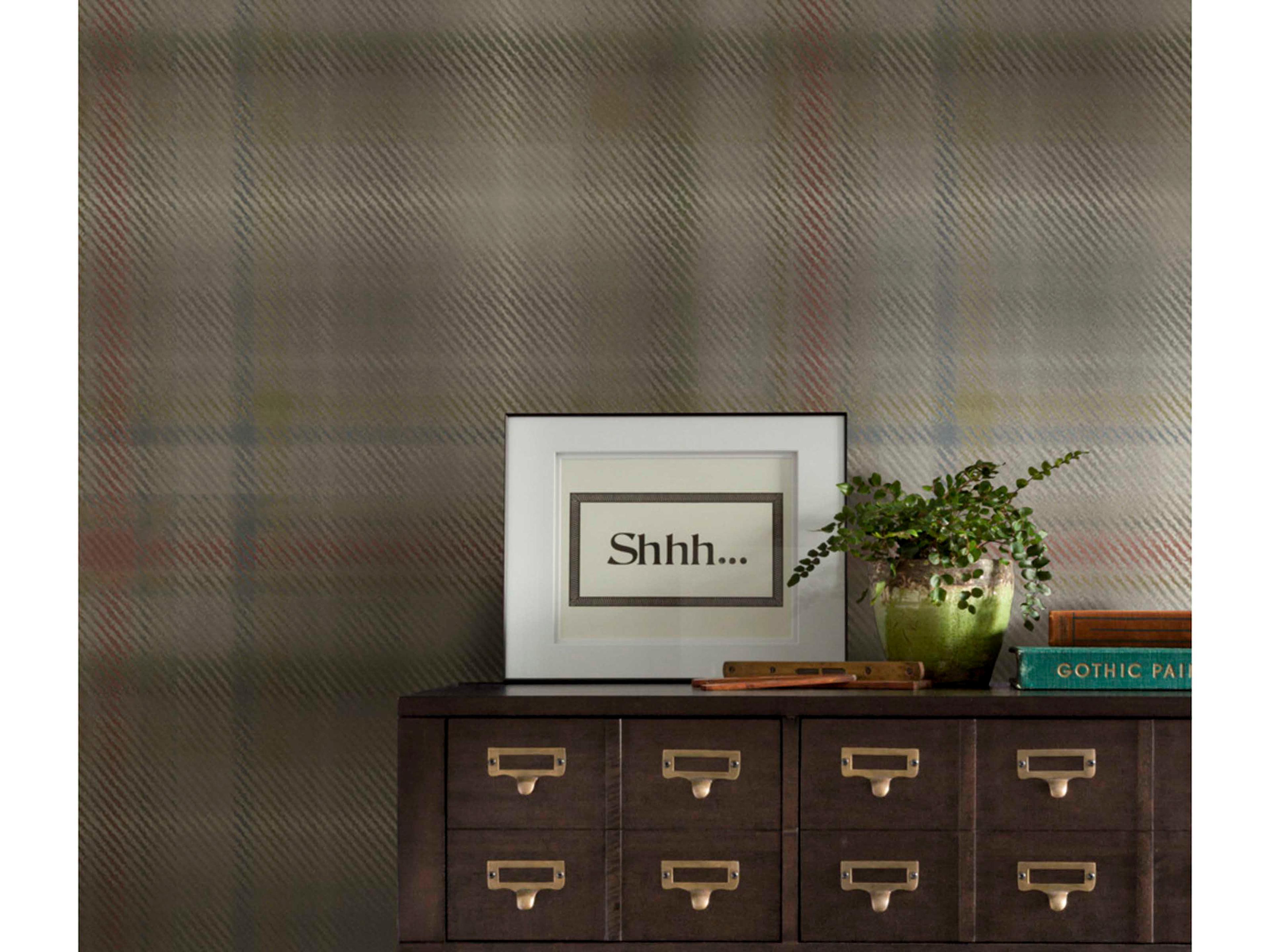 York Wallcoverings Ronald Redding Traveler Neutral Sterling Plaid Wallpaper