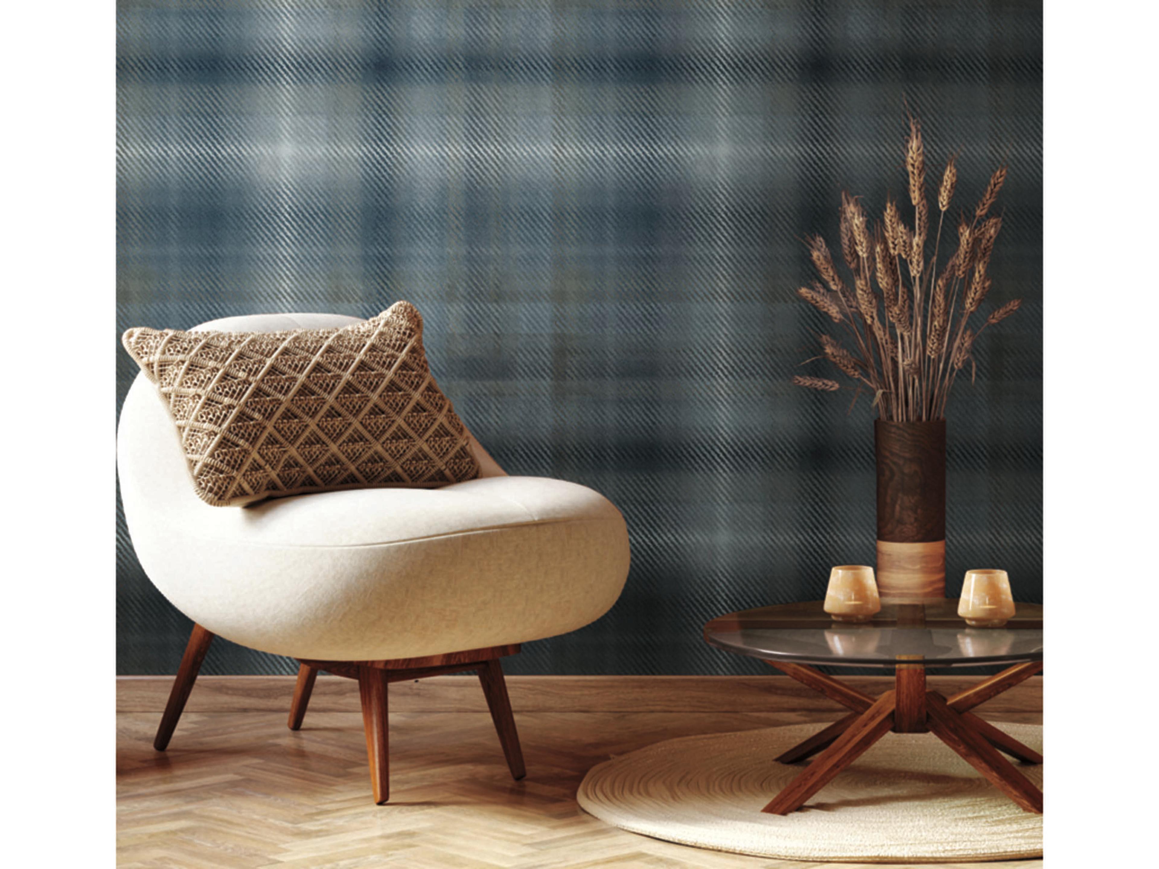 Ronald Redding Traveler Blue Sterling Plaid Wallpaper