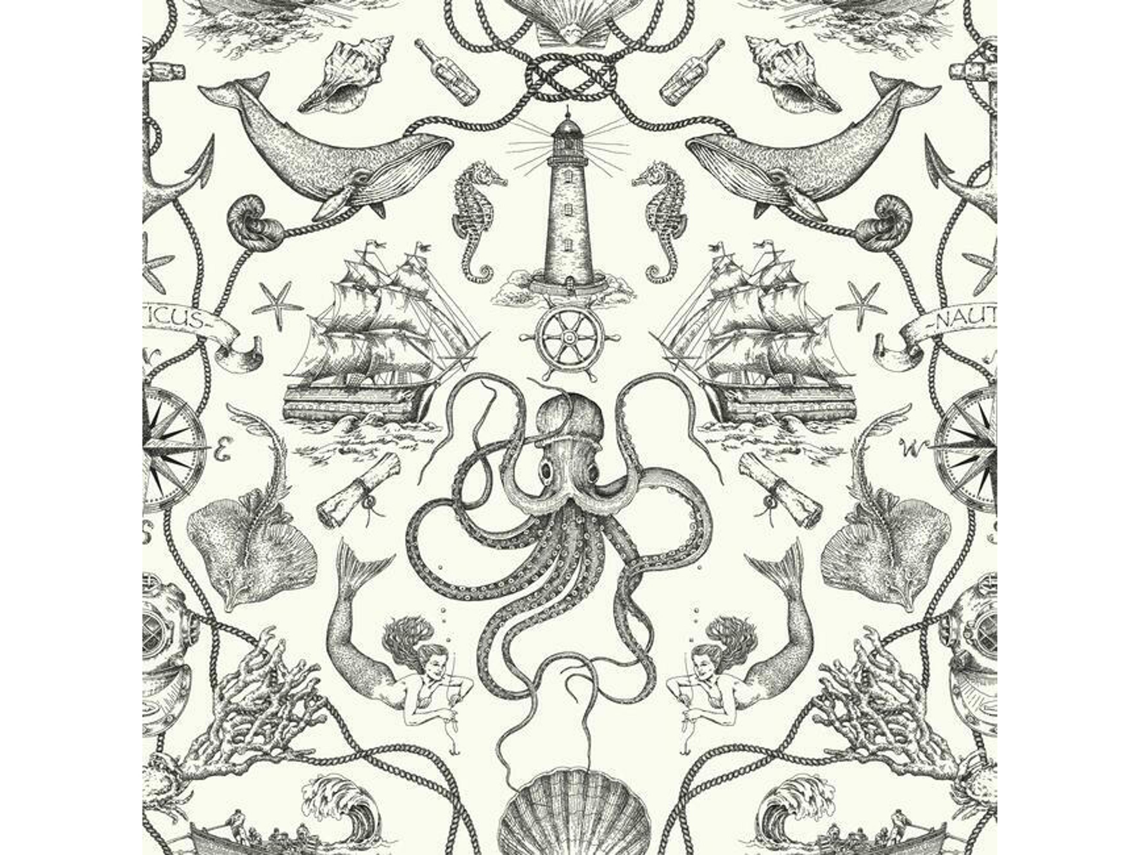Best Sellers Black Deep Sea Toile Wallpaper
