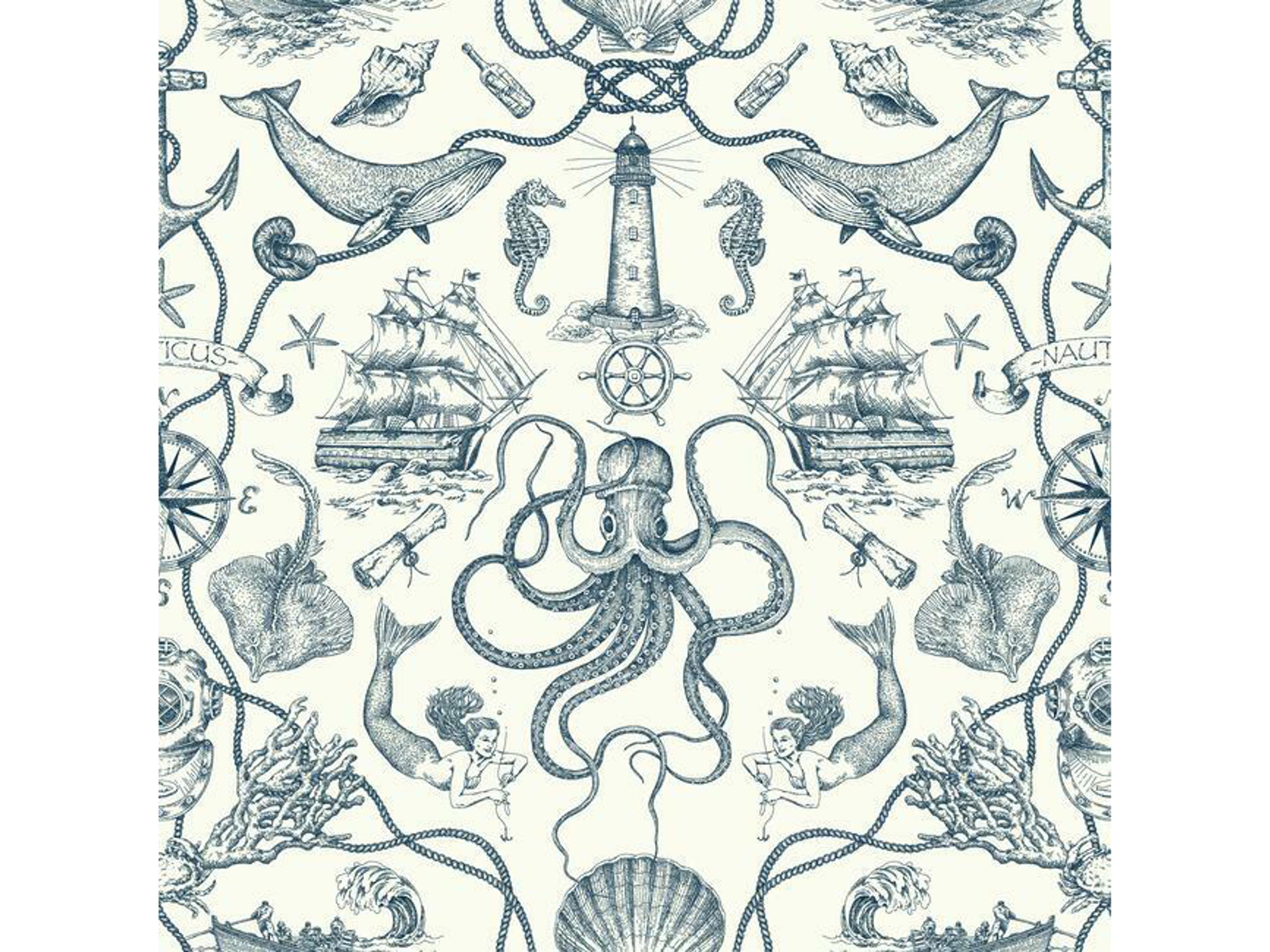 Best Sellers Blue Deep Sea Toile Wallpaper