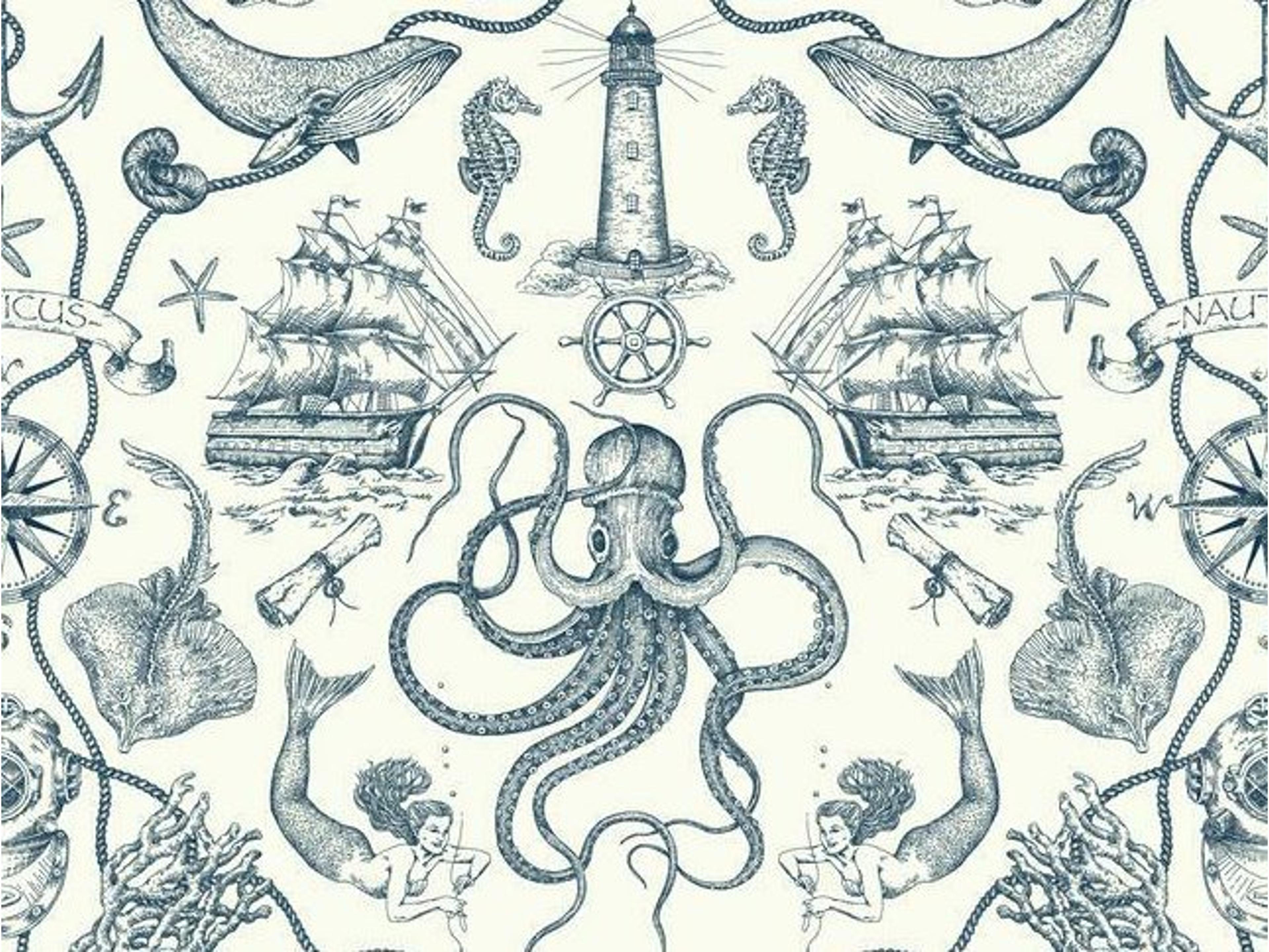 York Wallcoverings Best Sellers Blue Deep Sea Toile Wallpaper