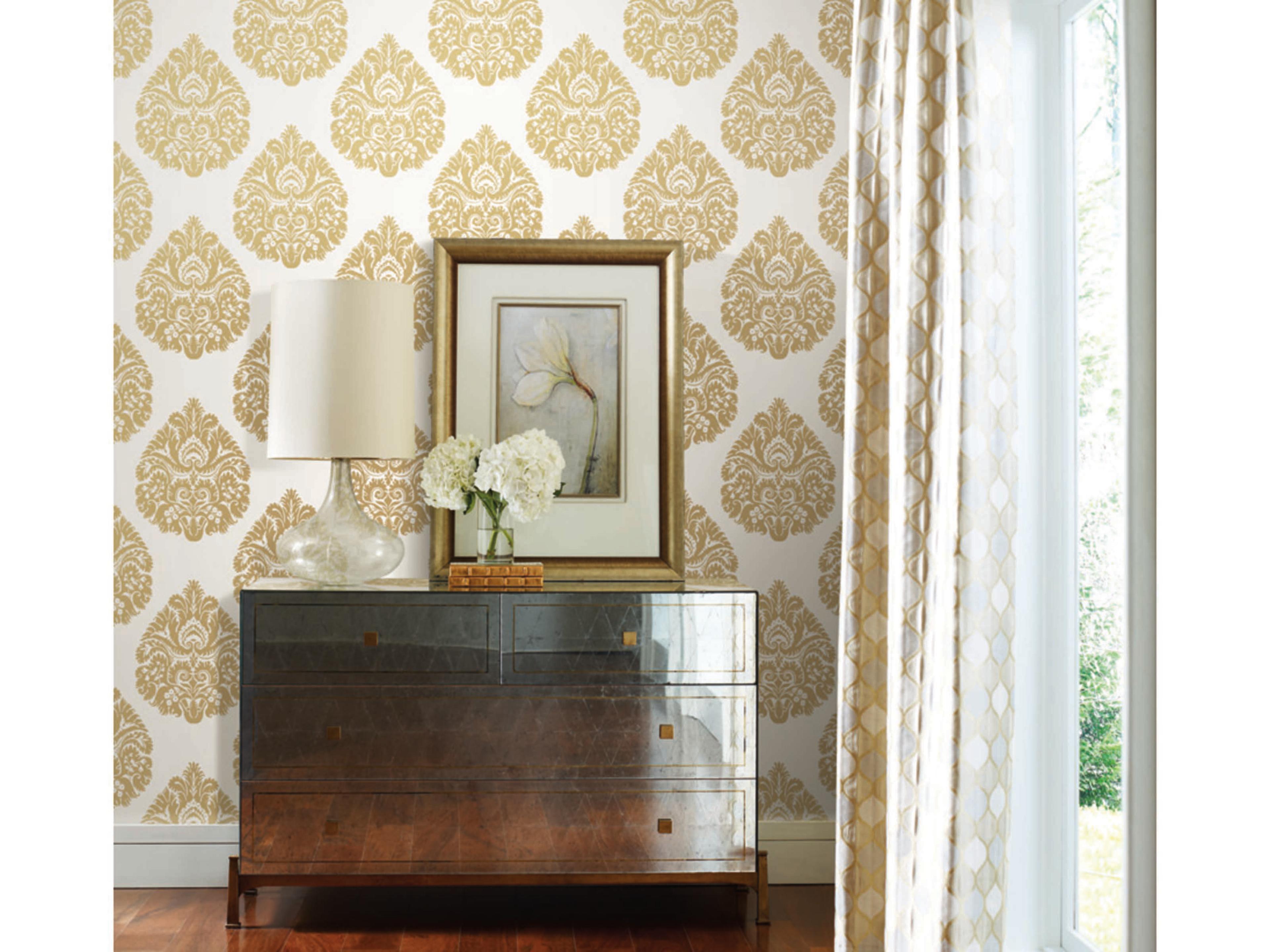 York Wallcoverings Ronald Redding 24 Karat Gold Teardrop Damask Wallpaper