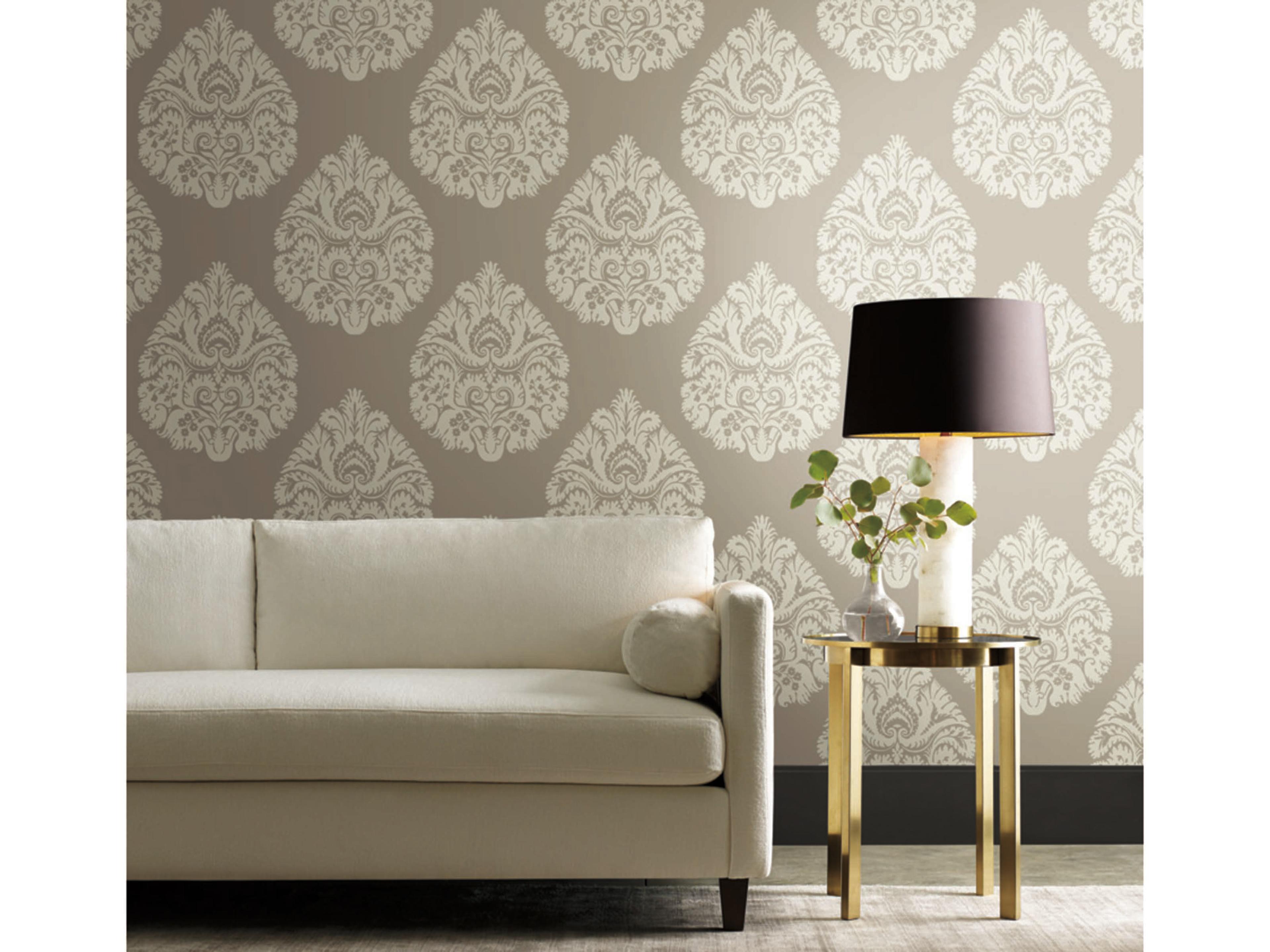 Ronald Redding 24 Karat Beige Teardrop Damask Wallpaper