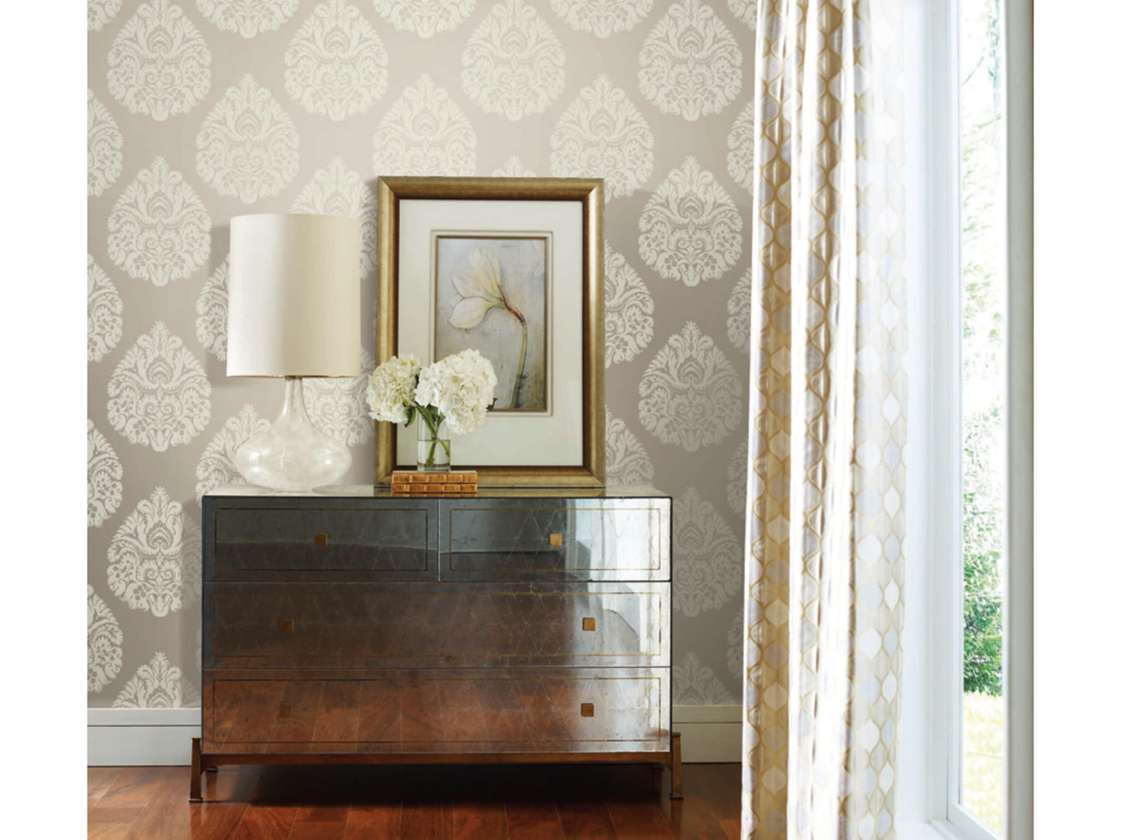 York Wallcoverings Ronald Redding 24 Karat Beige Teardrop Damask Wallpaper