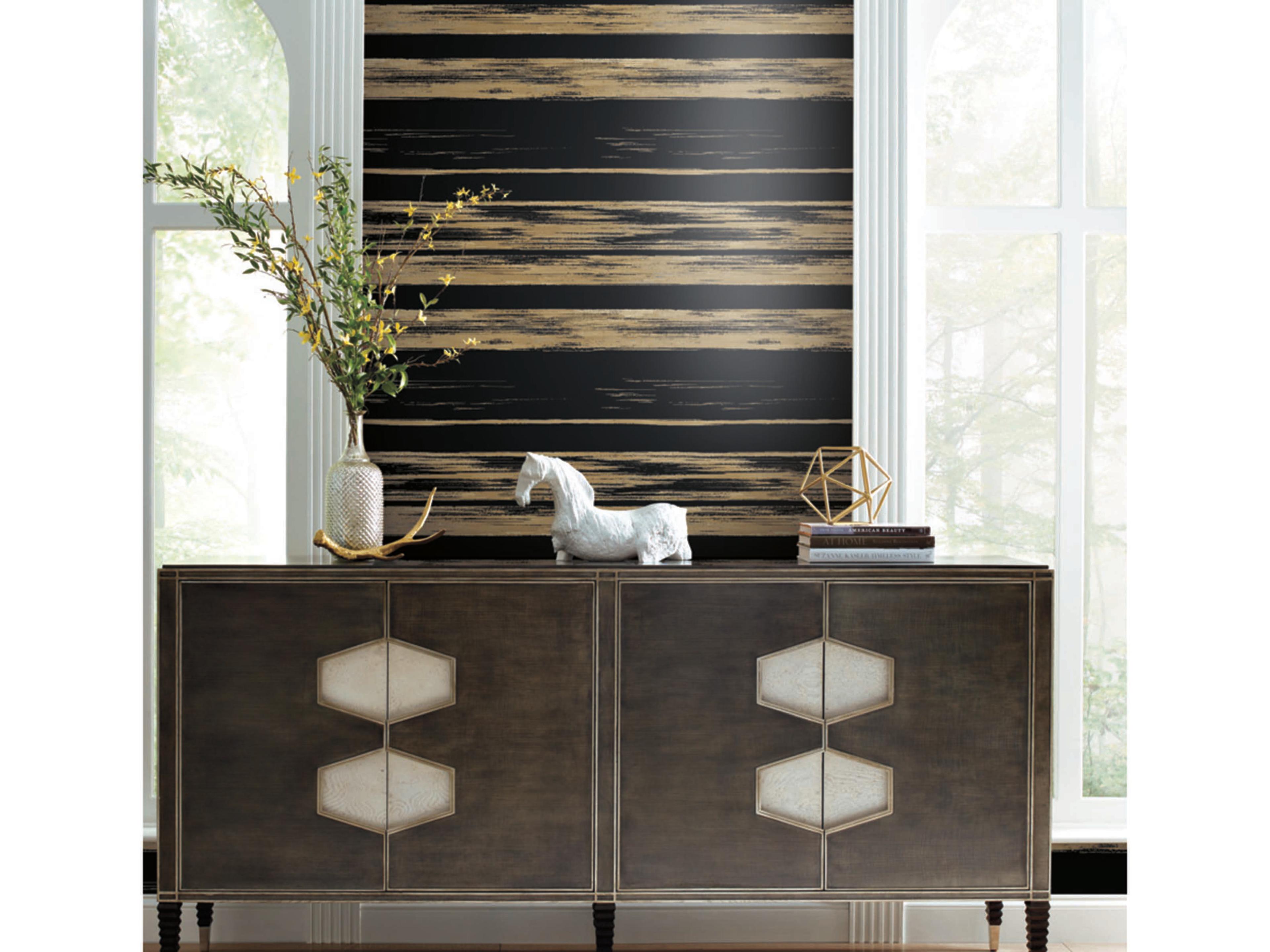 York Wallcoverings Ronald Redding 24 Karat Black Gold Horizontal Dry Brush Wallpaper