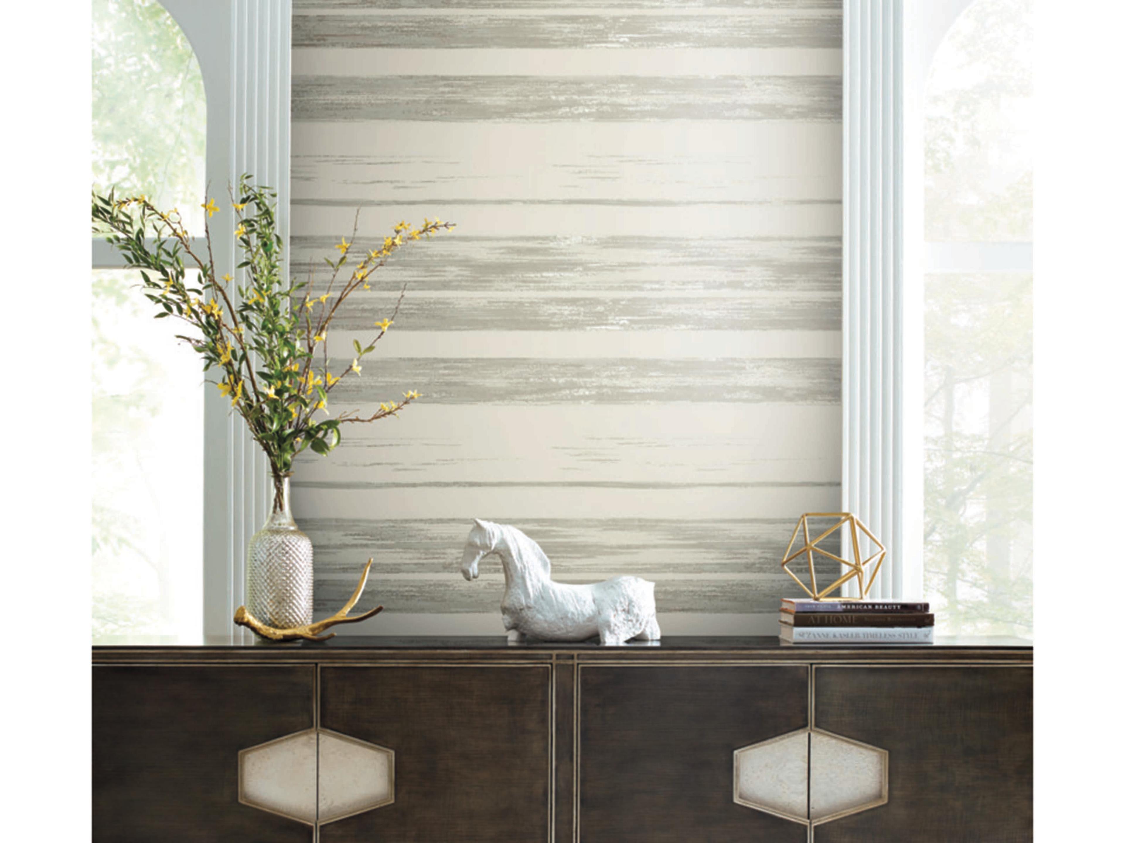 York Wallcoverings Ronald Redding 24 Karat White Grey Horizontal Dry Brush Wallpaper