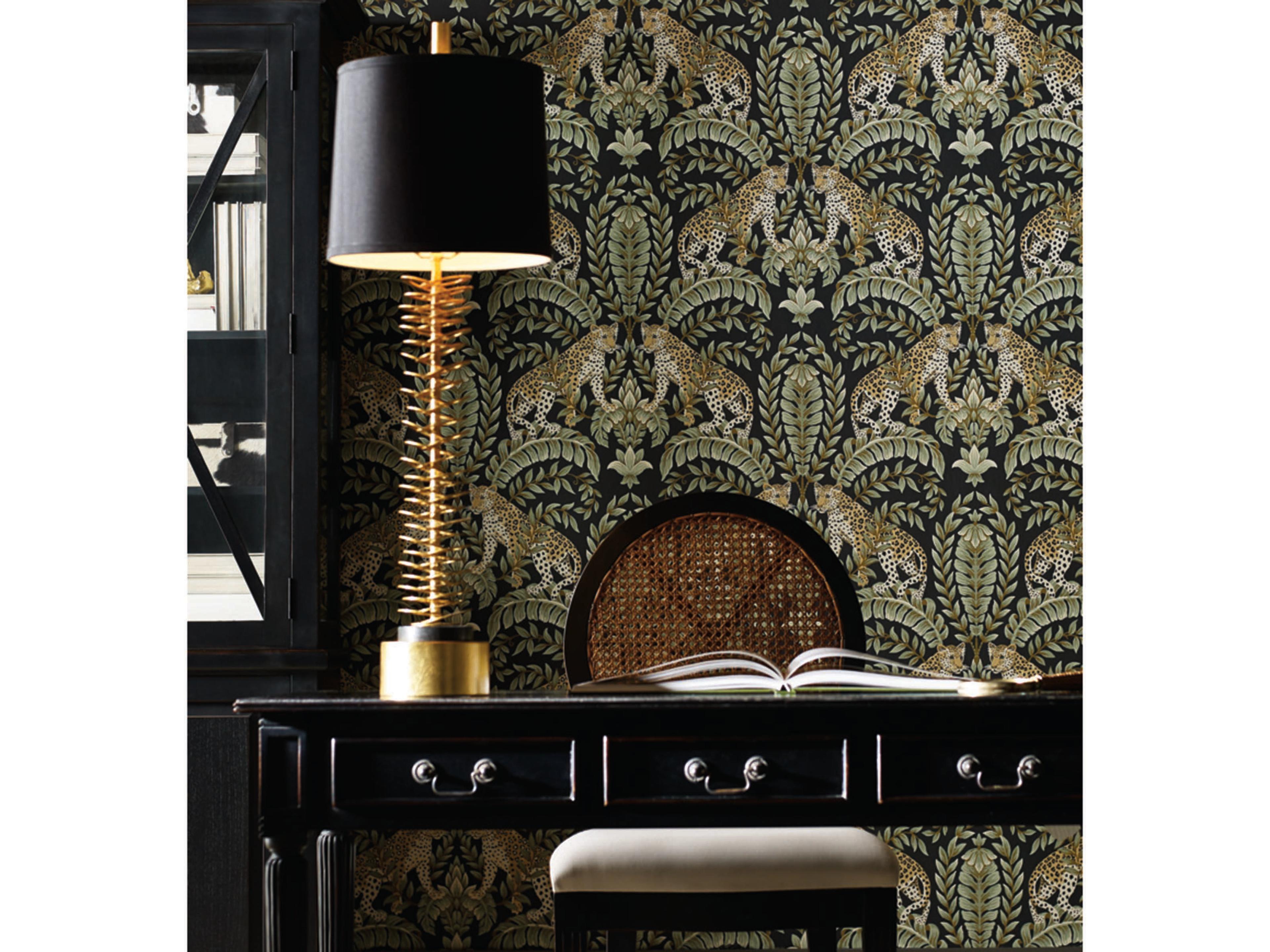 Ronald Redding 24 Karat Black Green Jungle Leopard Wallpaper