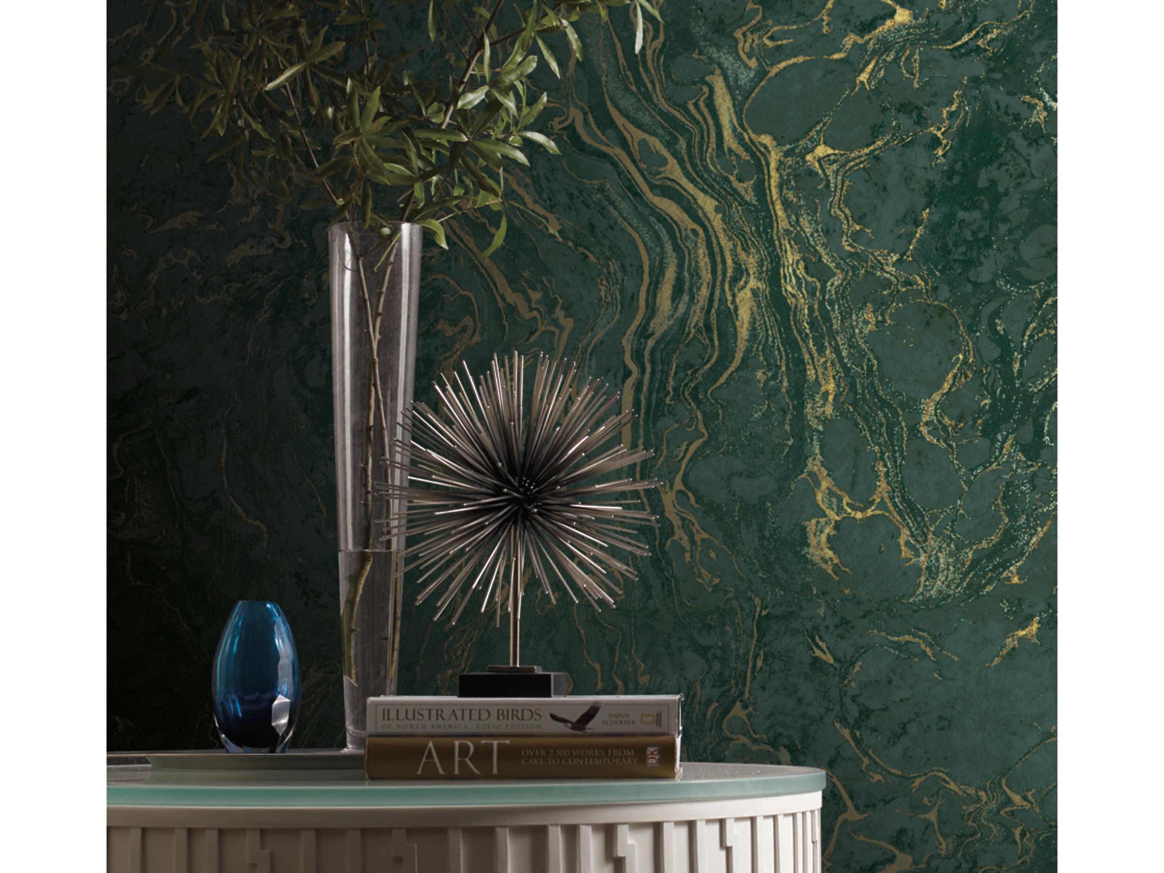 Ronald Redding 24 Karat Green Polished Marble Wallpaper