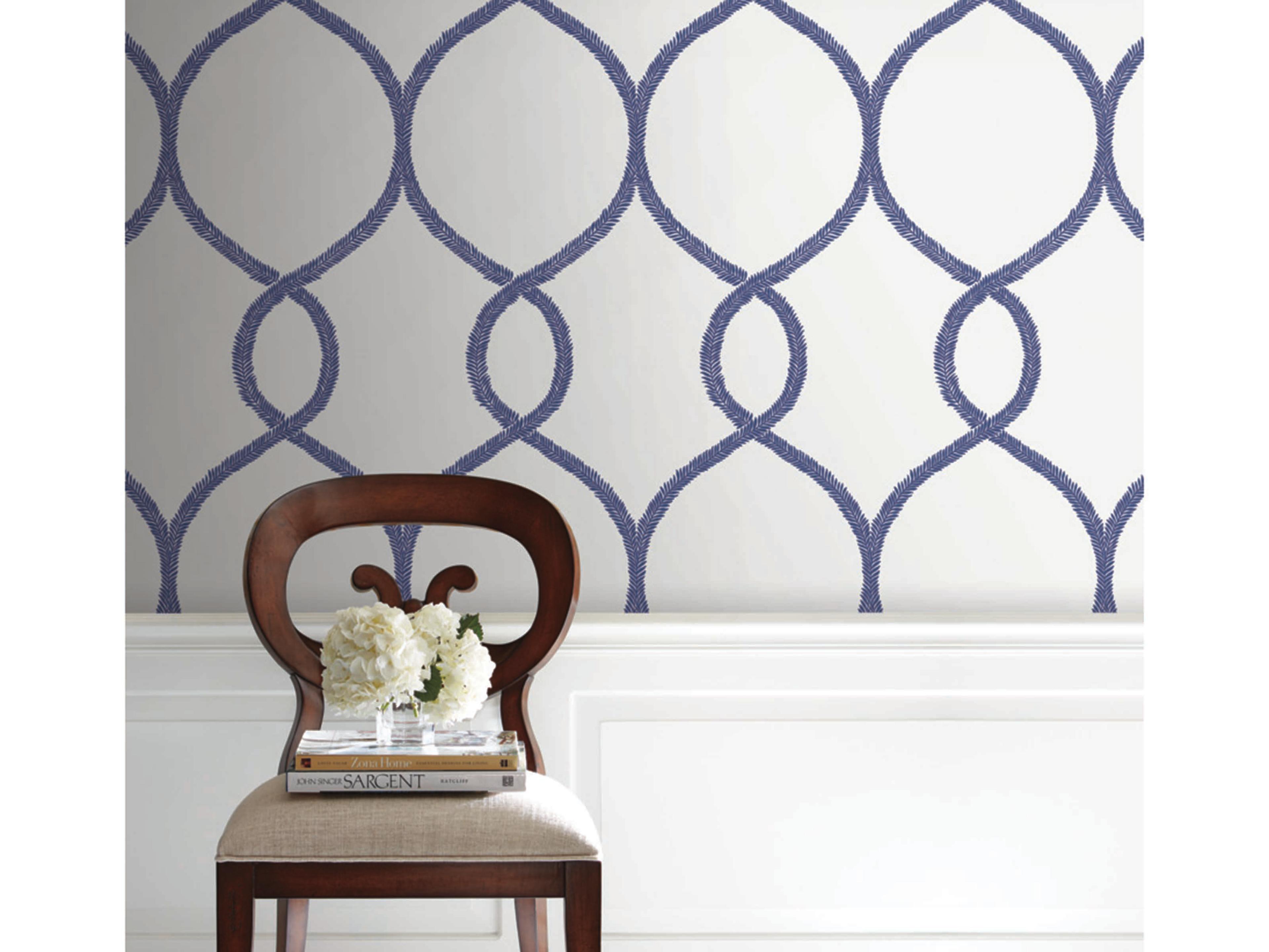 Ronald Redding 24 Karat Navy Laurel Leaf Ogee Wallpaper