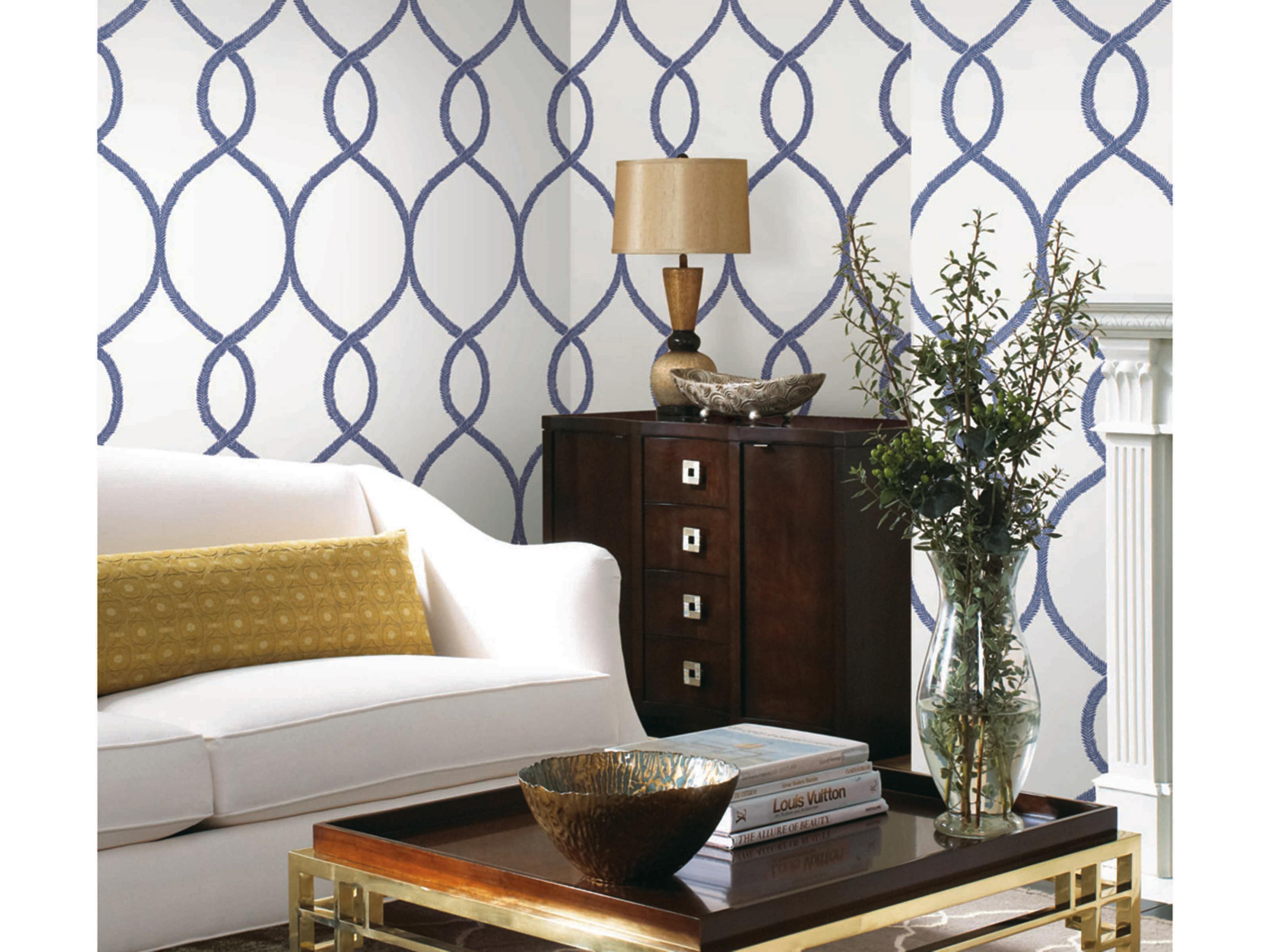 York Wallcoverings Ronald Redding 24 Karat Navy Laurel Leaf Ogee Wallpaper