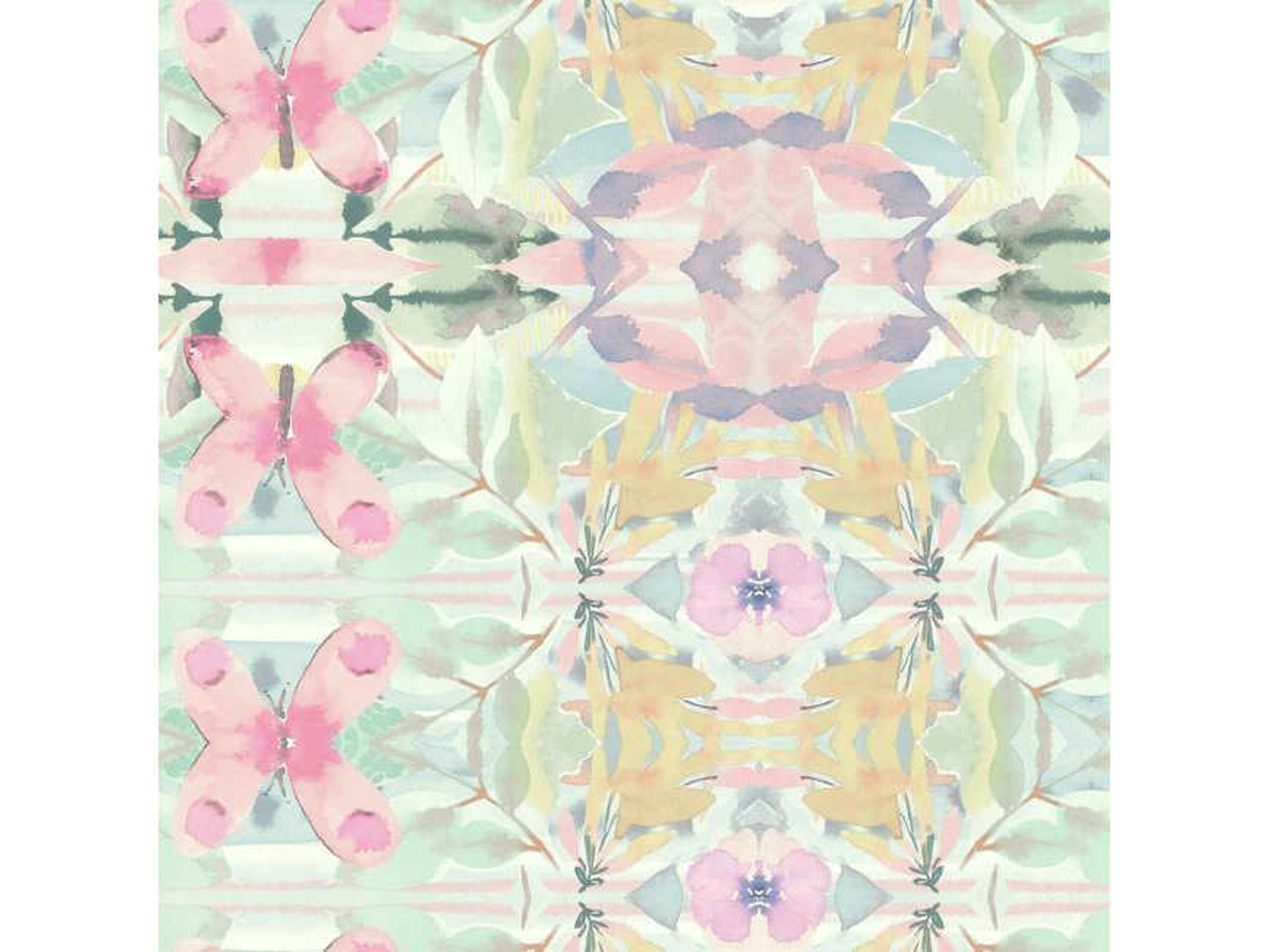 Synchronized Wallpaper from Young at Heart Collection in Pinks Yellows Purples Greens