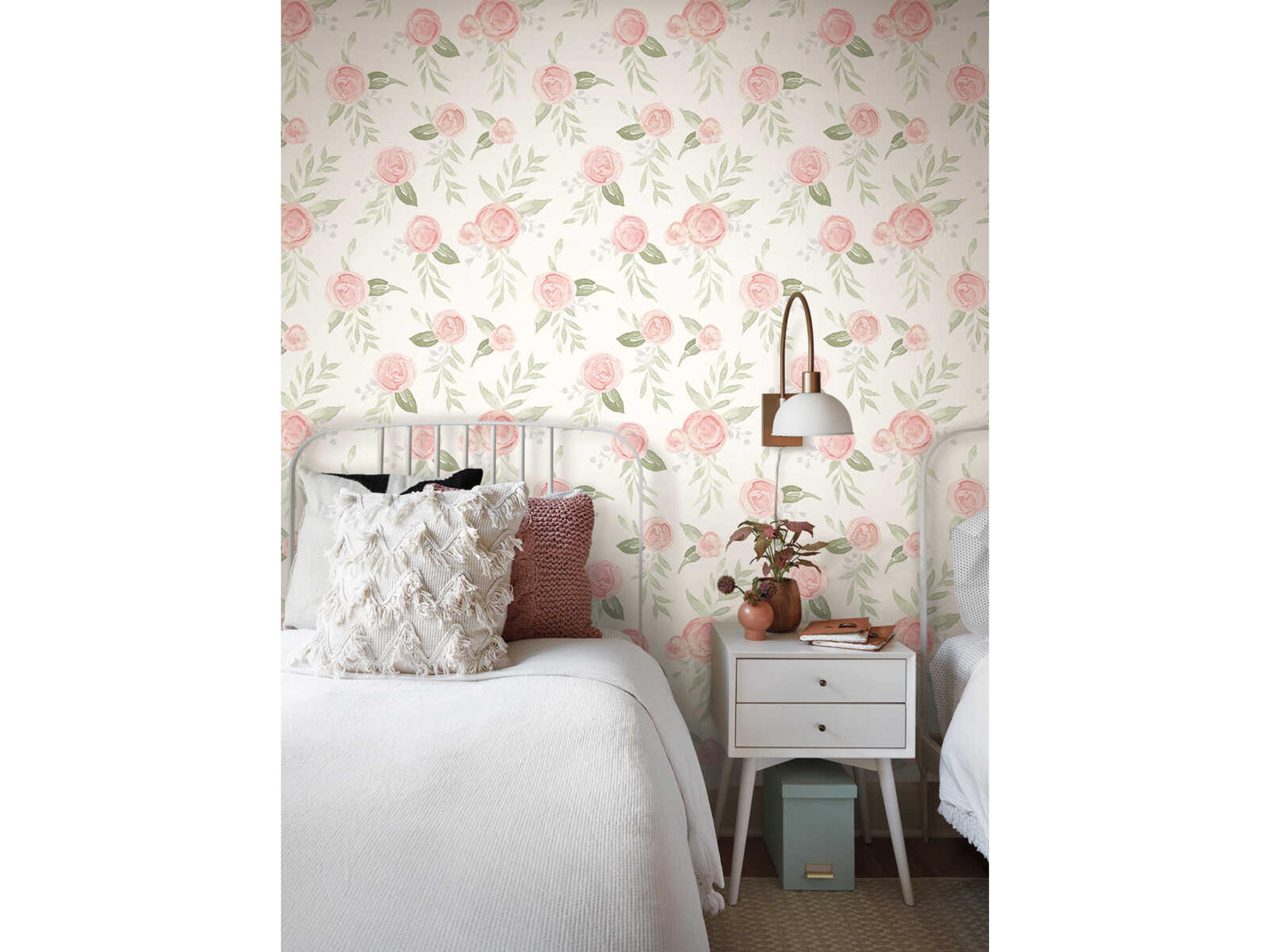Magnolia Home Artful Prints & Patterns Coral Watercolor Roses Wallpaper