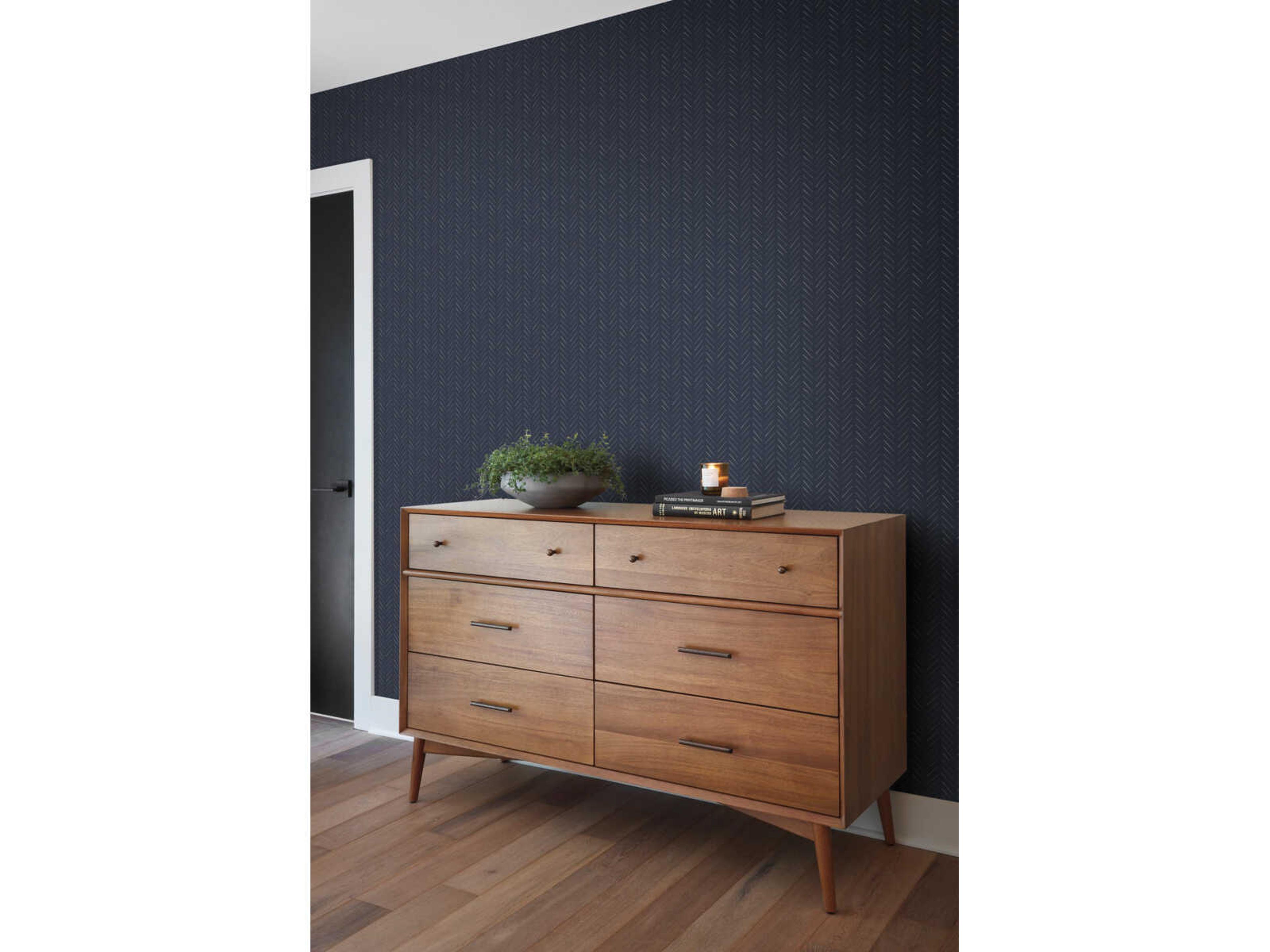 Magnolia Home Artful Prints & Patterns White On Navy Pick-Up Sticks Wallpaper