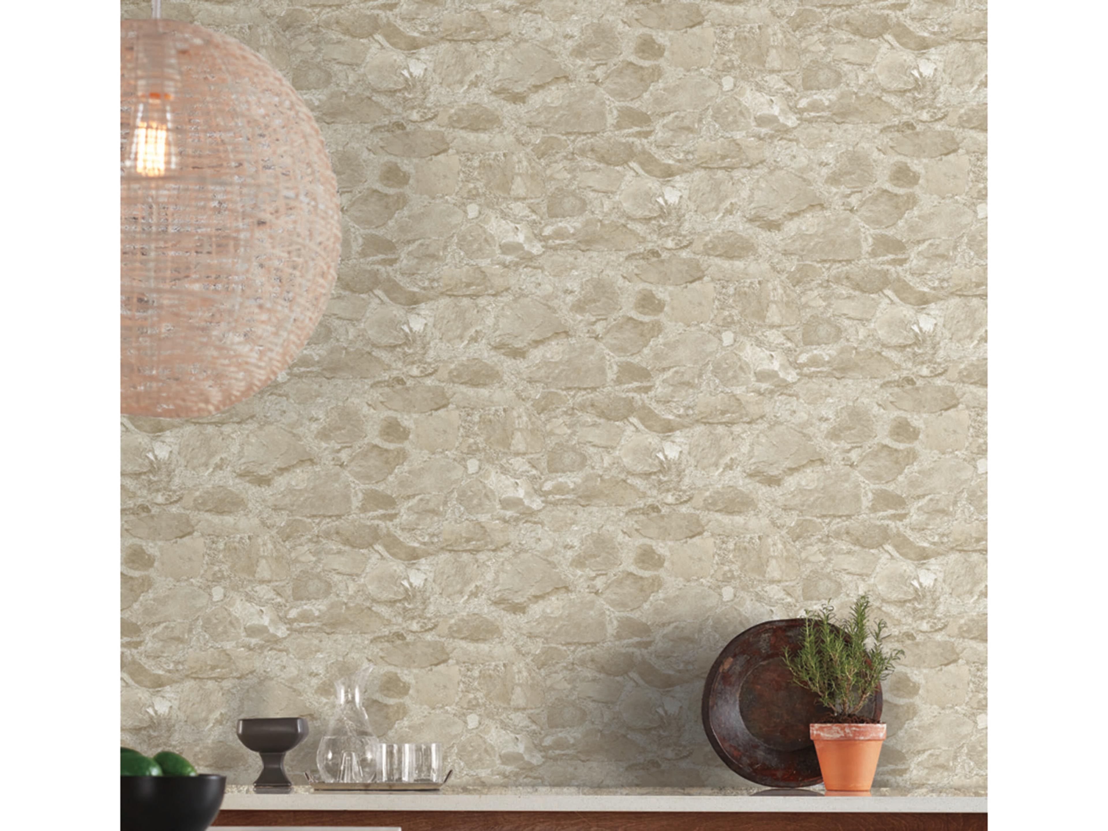 Mediterranean Beige Field Stone Peel Stick Wallpaper