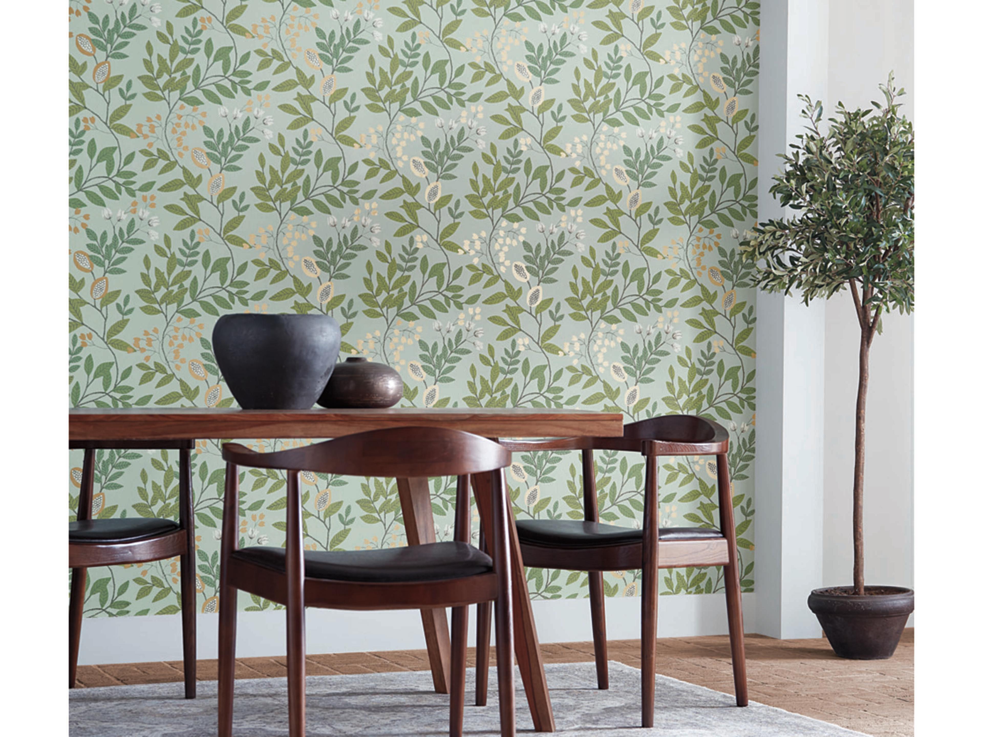 Mediterranean Green Gold Eden Retreat Wallpaper
