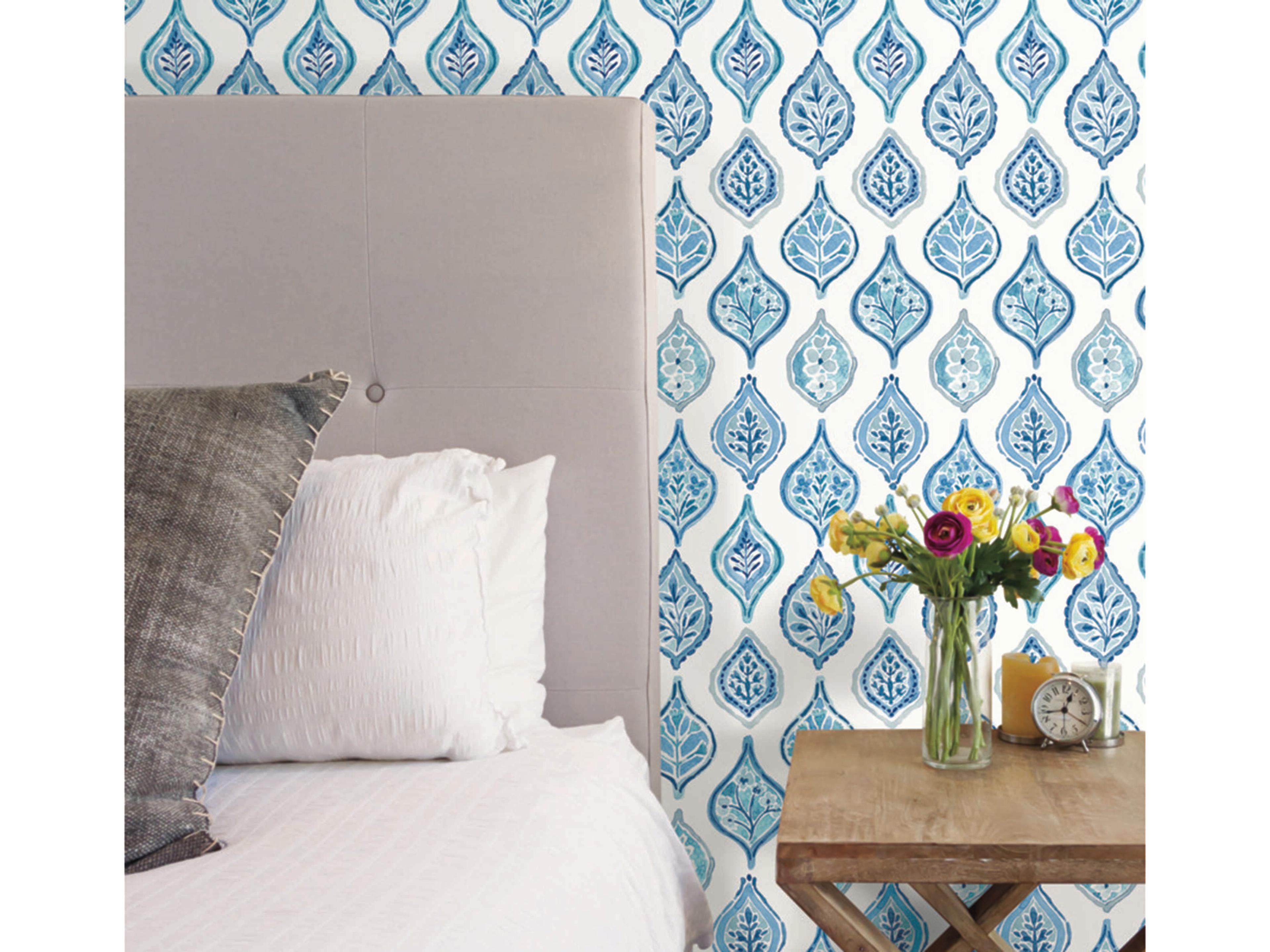York Wallcoverings Mediterranean White Blue Marketplace Motif Wallpaper