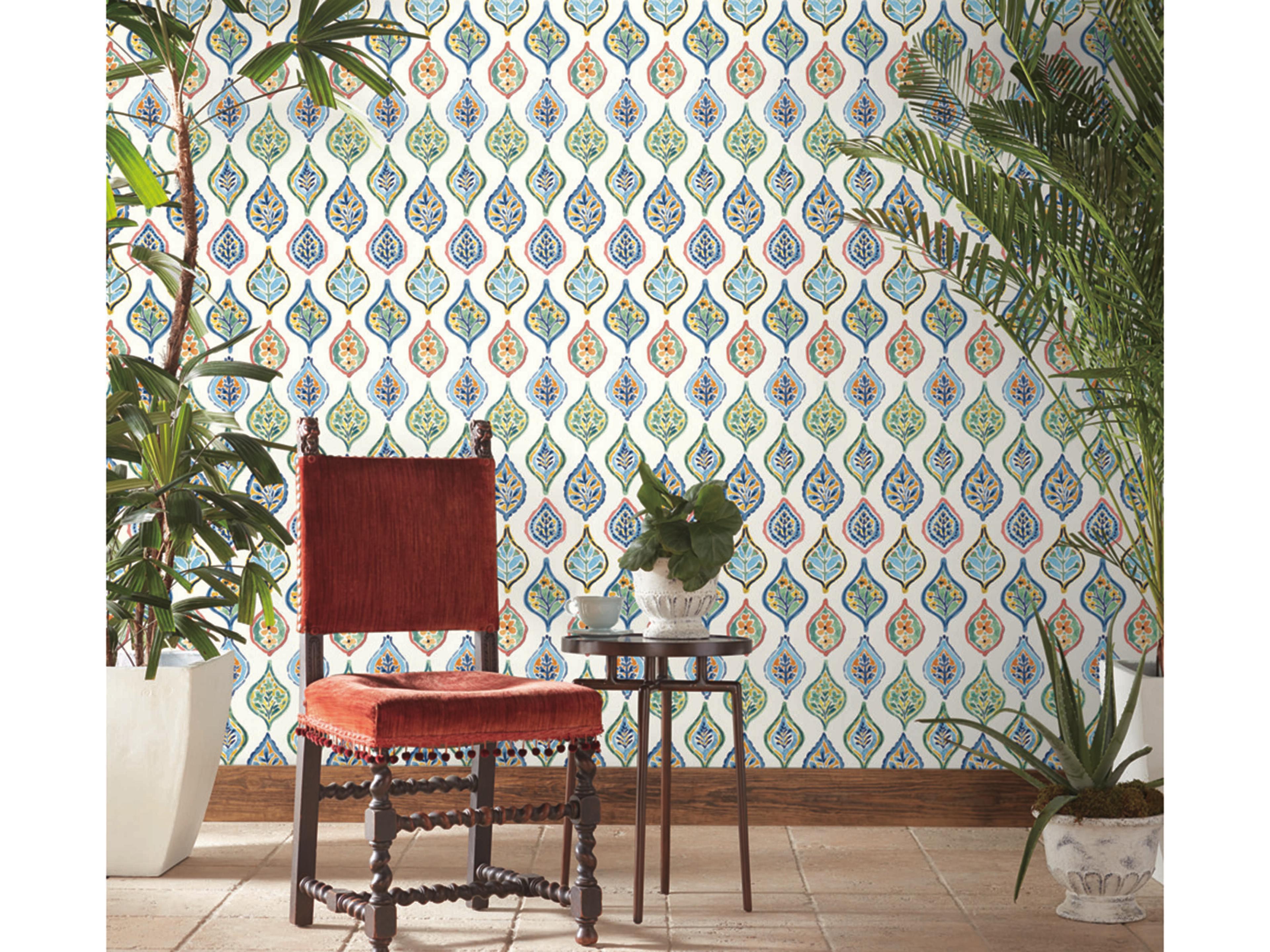 Mediterranean White Multi Marketplace Motif Wallpaper