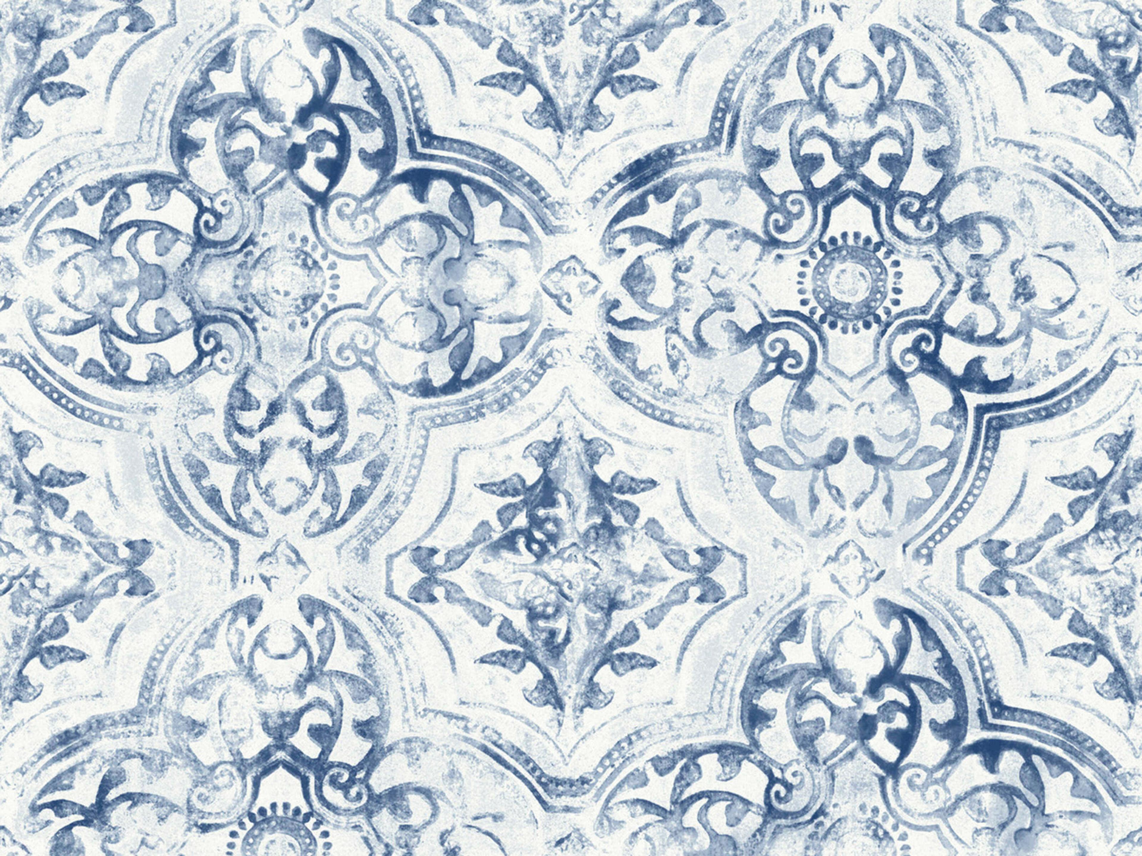 York Wallcoverings Mediterranean White Blue Quartet Wallpaper