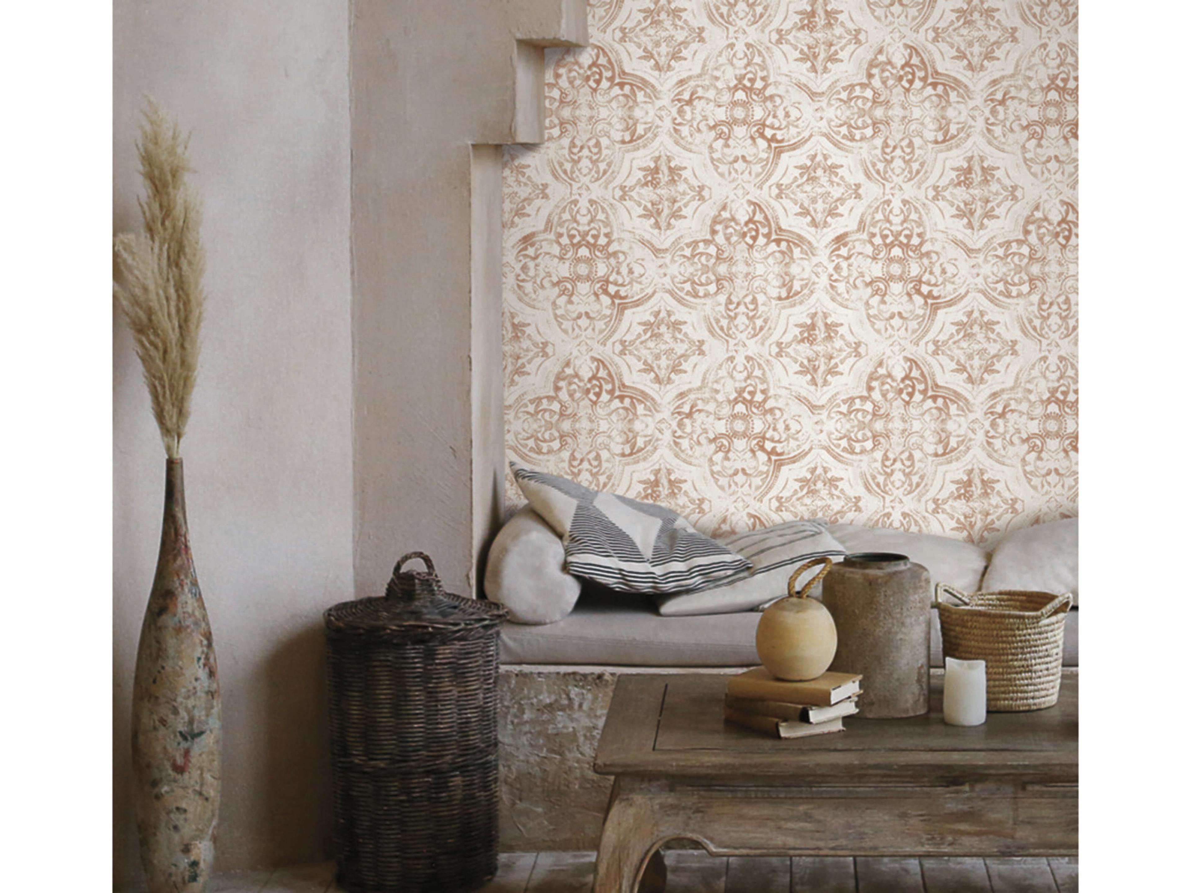 Mediterranean Off White Tan Quartet Wallpaper