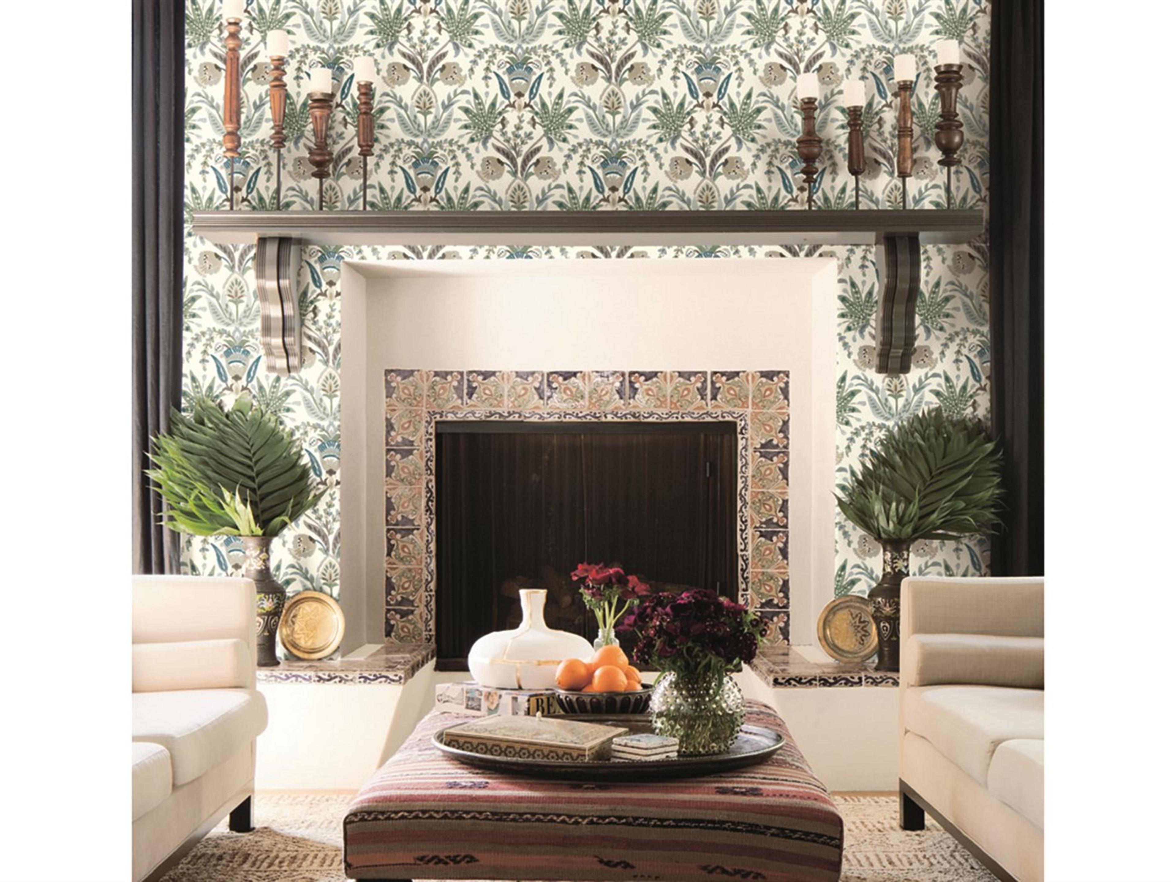 Mediterranean Green Blue Seaside Jacobean Wallpaper