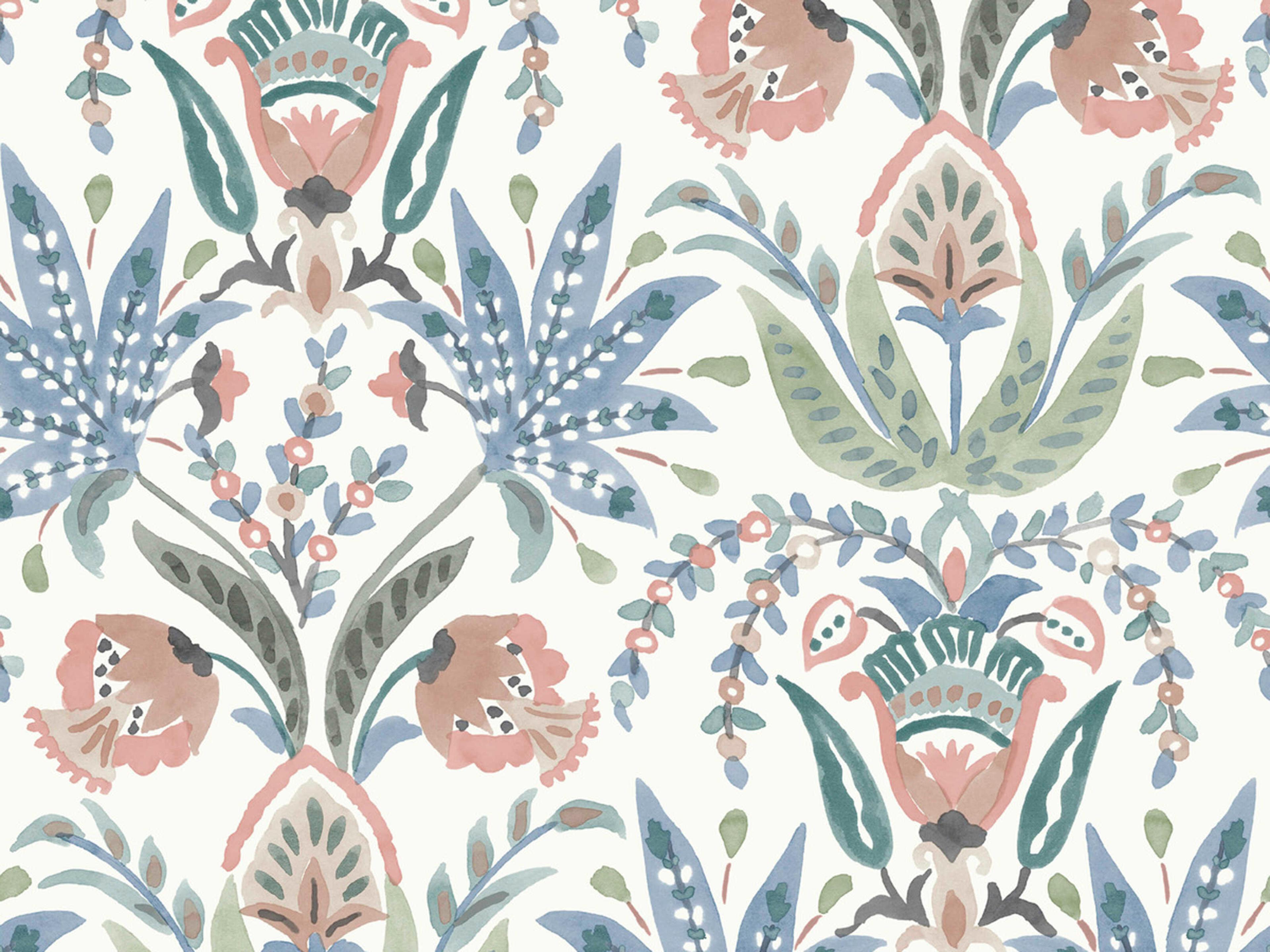 York Wallcoverings Mediterranean Pink Blue Seaside Jacobean Wallpaper
