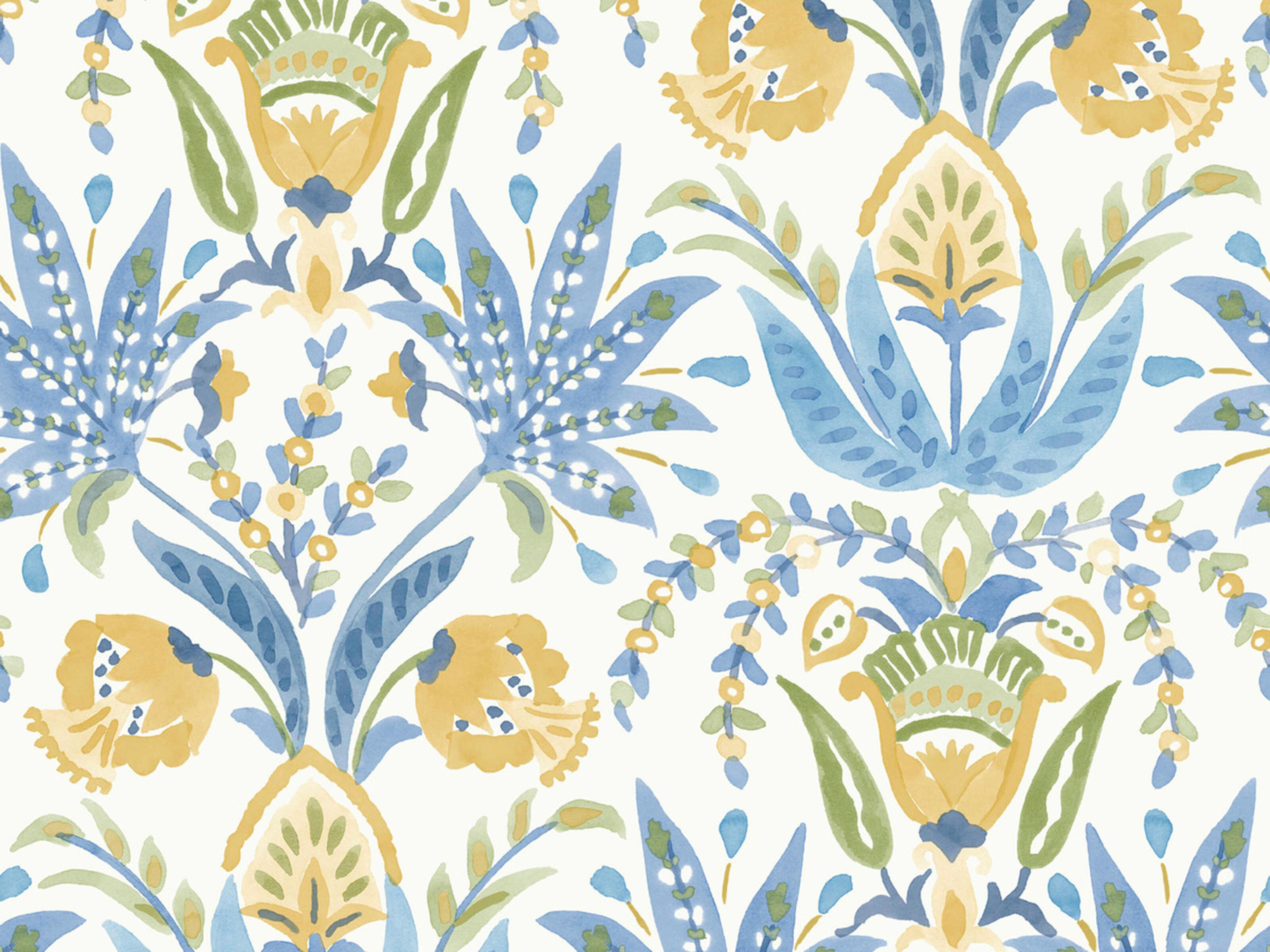 York Wallcoverings Mediterranean Yellow Blue Seaside Jacobean Wallpaper
