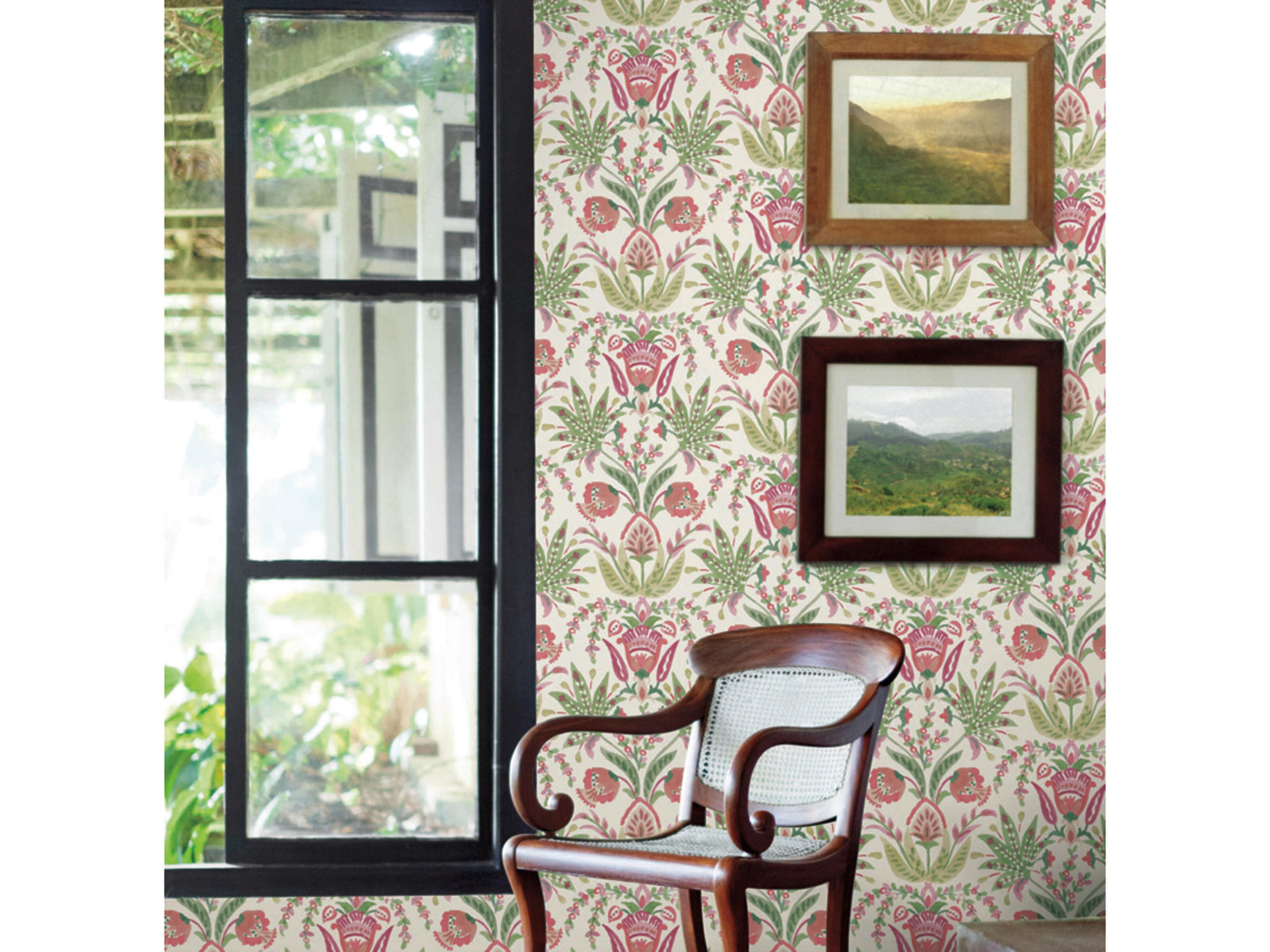 York Wallcoverings Mediterranean Green Red Seaside Jacobean Wallpaper