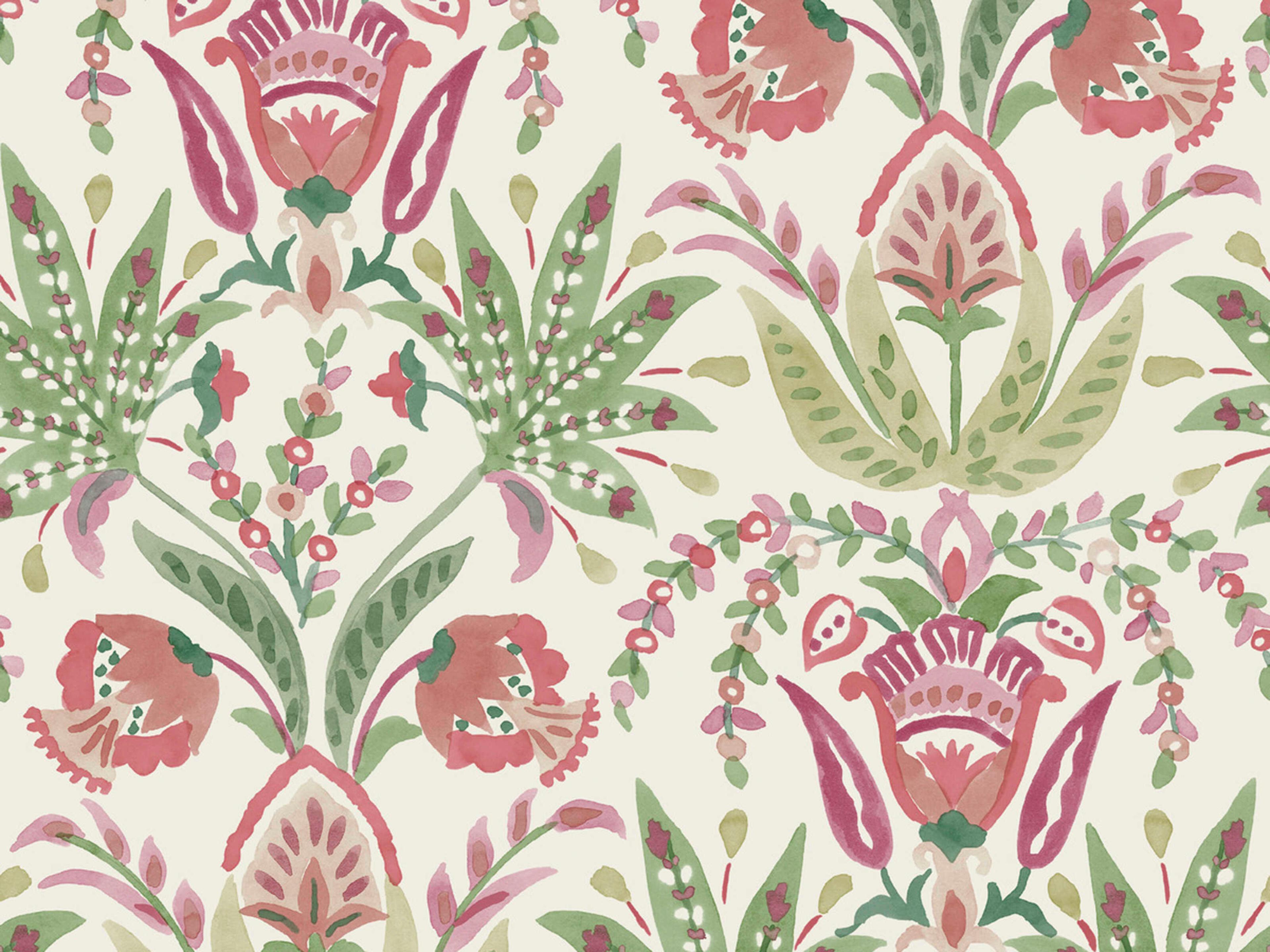 York Wallcoverings Mediterranean Green Red Seaside Jacobean Wallpaper