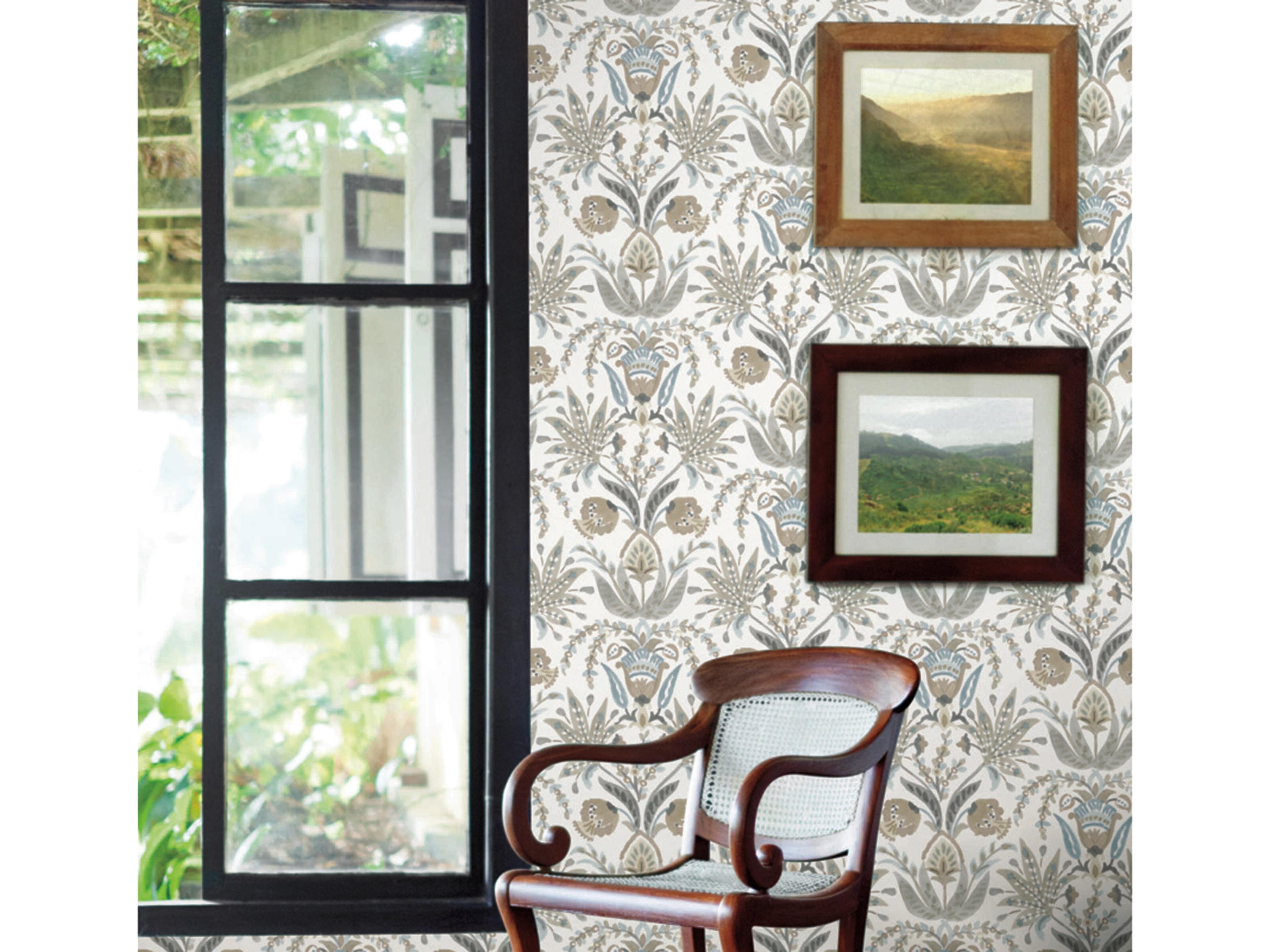 York Wallcoverings Mediterranean Taupe Blue Seaside Jacobean Wallpaper