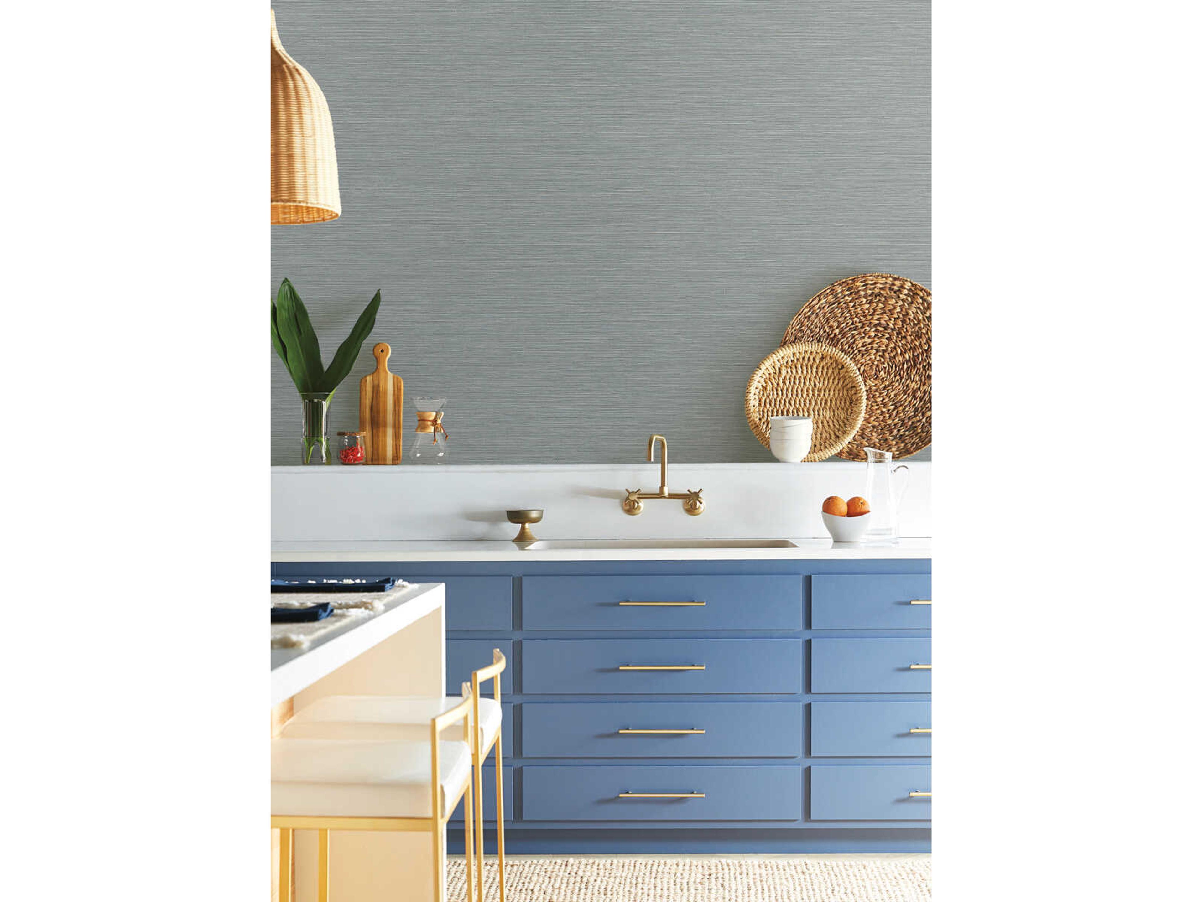 Natural Digest Blue Grey Grass Roots Wallpaper