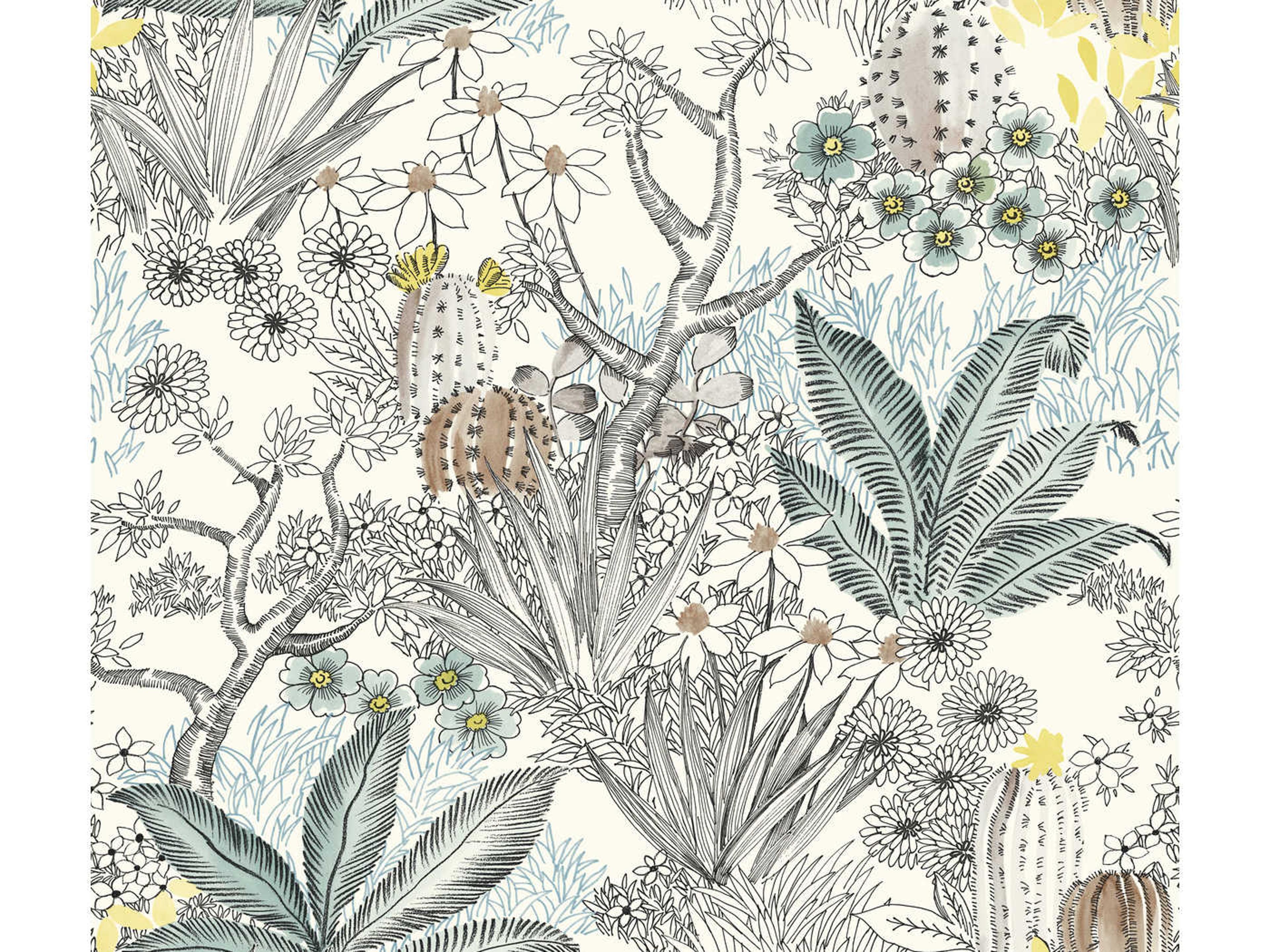 York Wallcoverings Outdoors In Black Flowering Desert Wallpaper