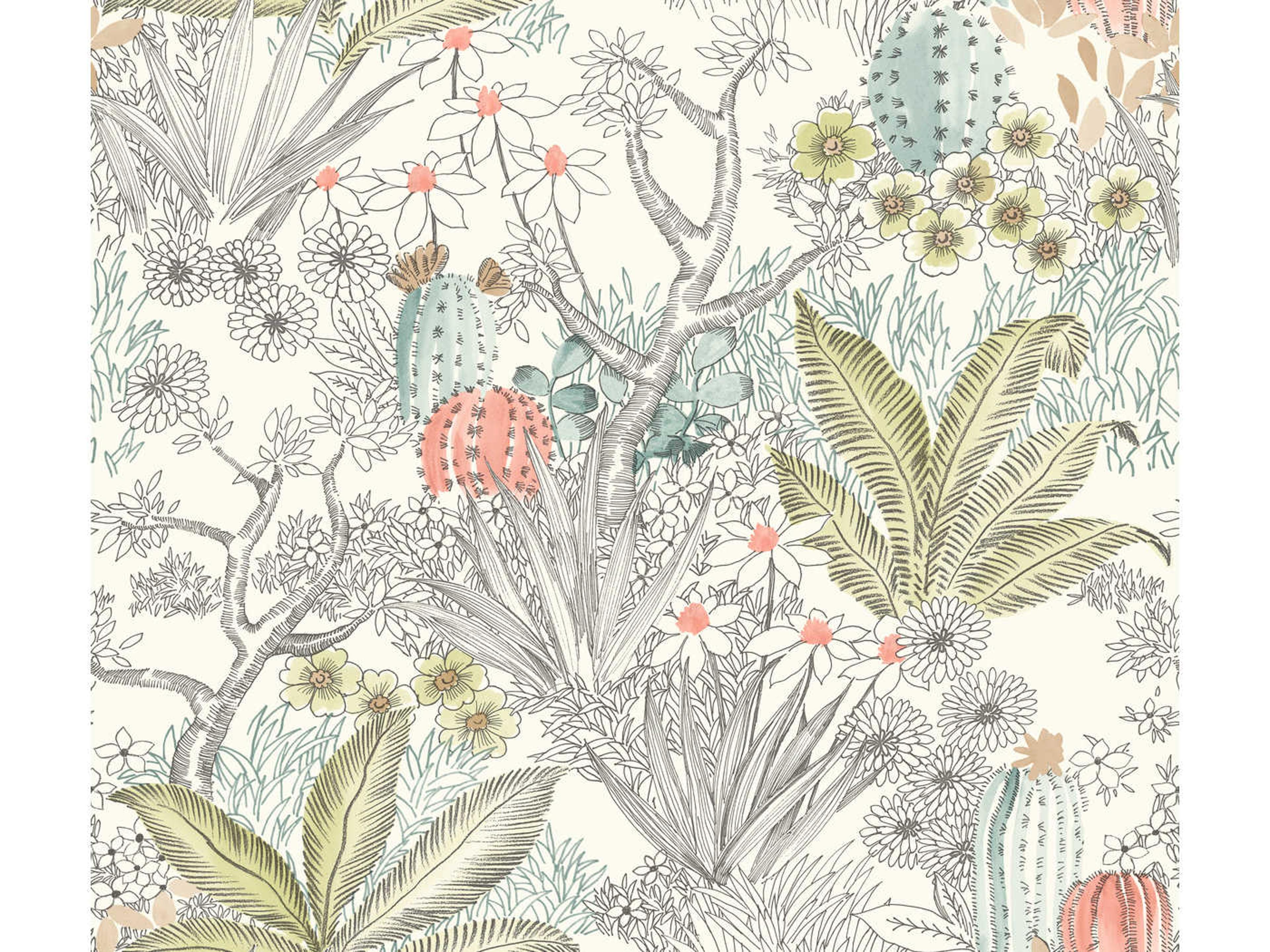 York Wallcoverings Outdoors In Grey Flowering Desert Wallpaper