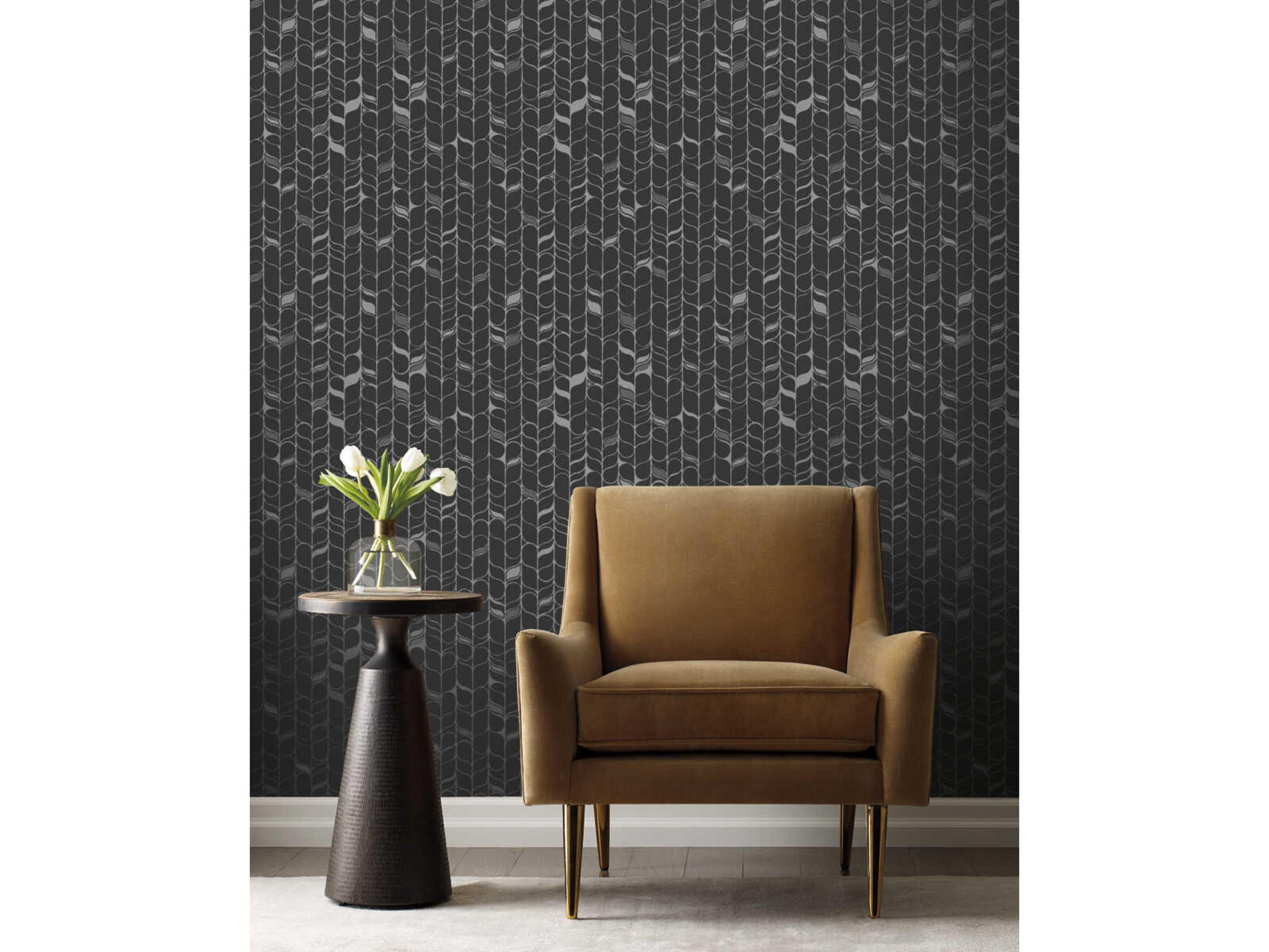 York Wallcoverings Modern Nature 2nd Edition Black Silver Perfect Petals Wallpaper