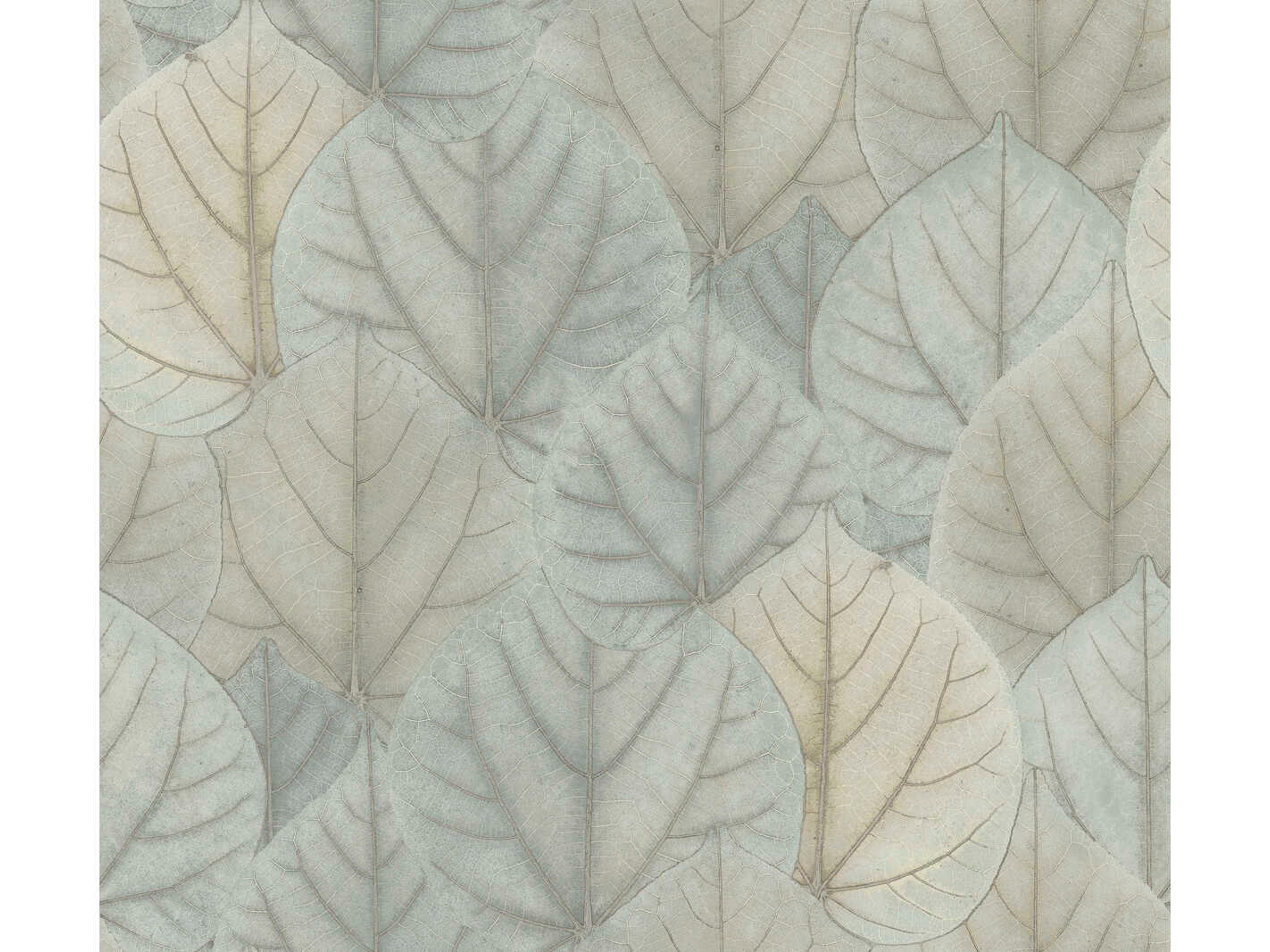 York Wallcoverings Modern Nature 2nd Edition Blue Taupe Leaf Concerto Wallpaper