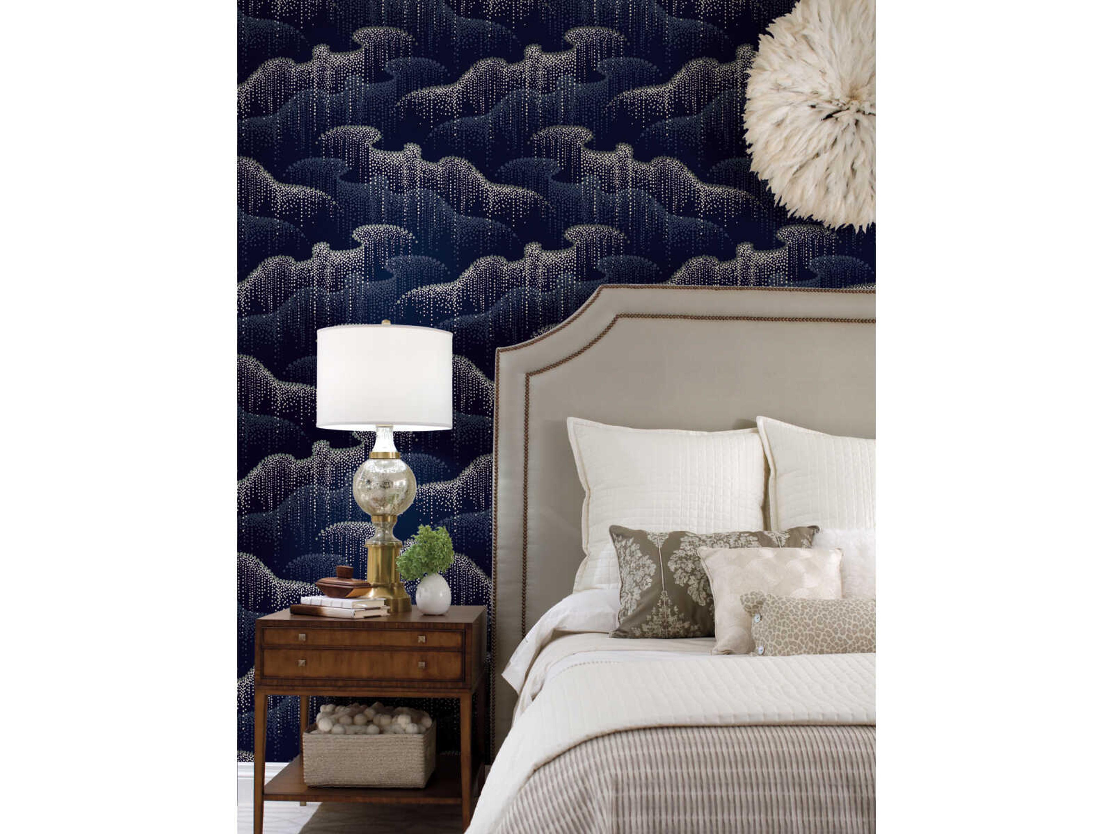 York Wallcoverings Modern Nature 2nd Edition Navy Moonlight Pearls Wallpaper