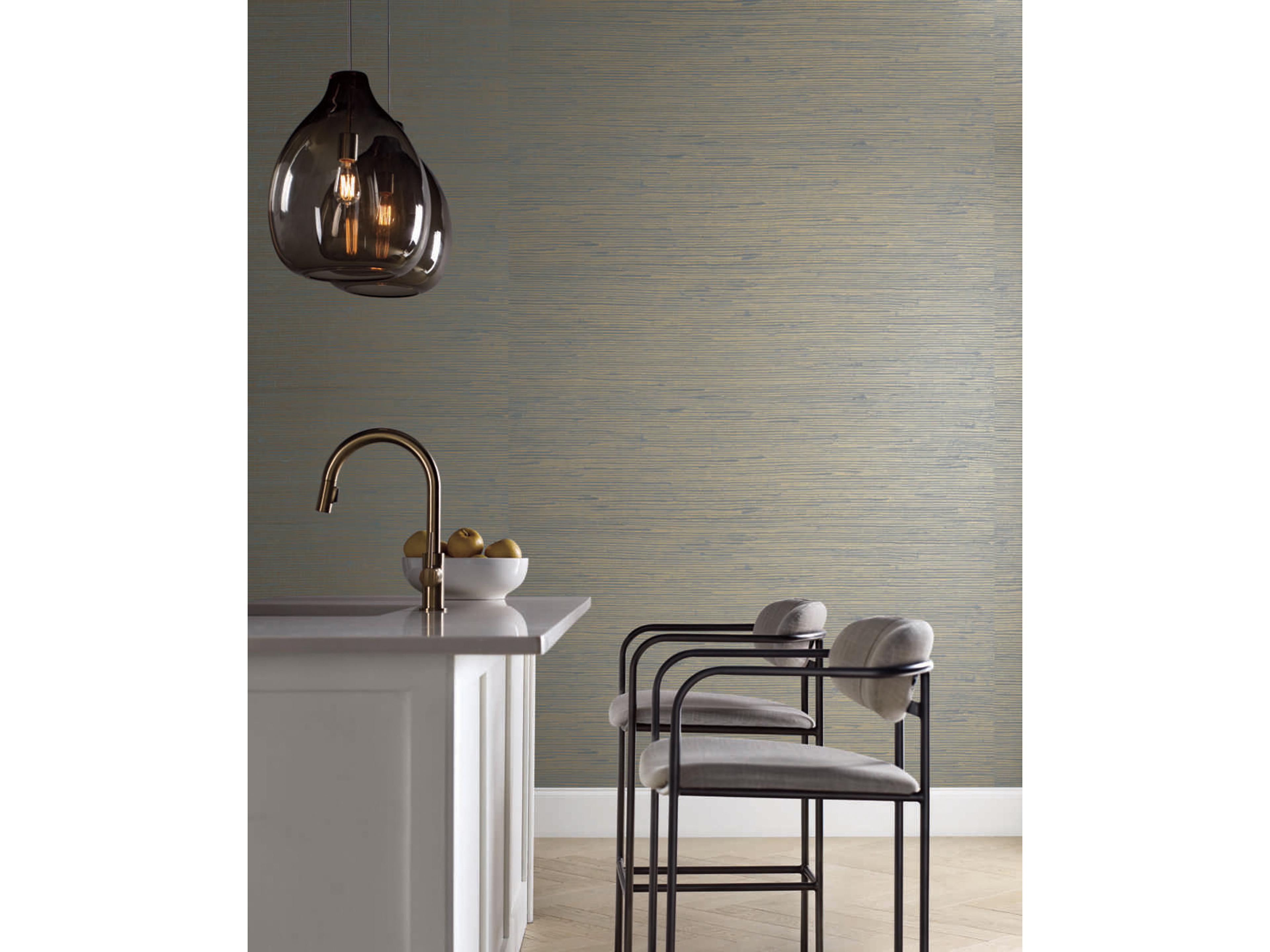 Modern Nature 2nd Edition Gold Blue Metallic Jute Wallpaper