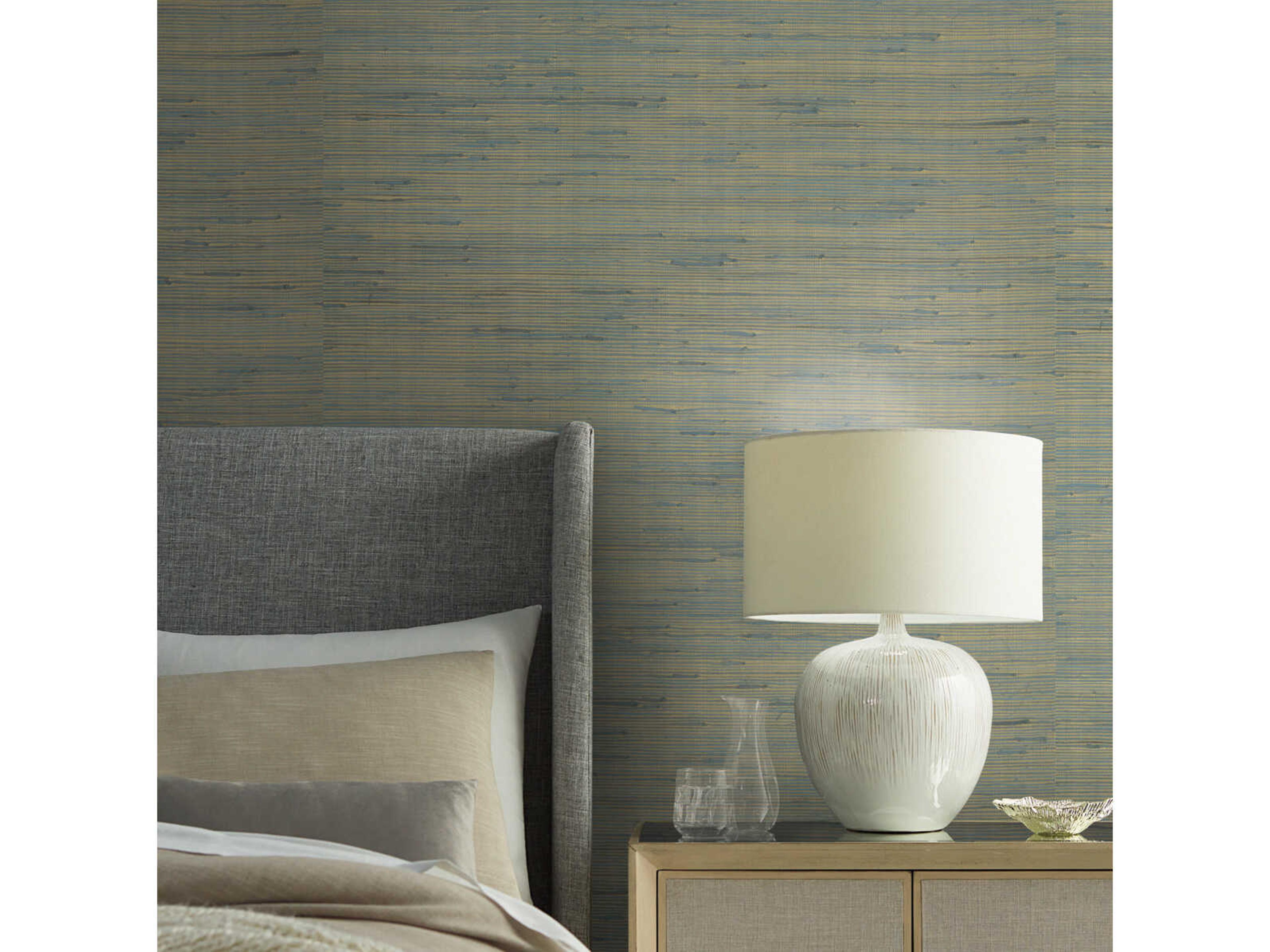 York Wallcoverings Modern Nature 2nd Edition Gold Blue Metallic Jute Wallpaper