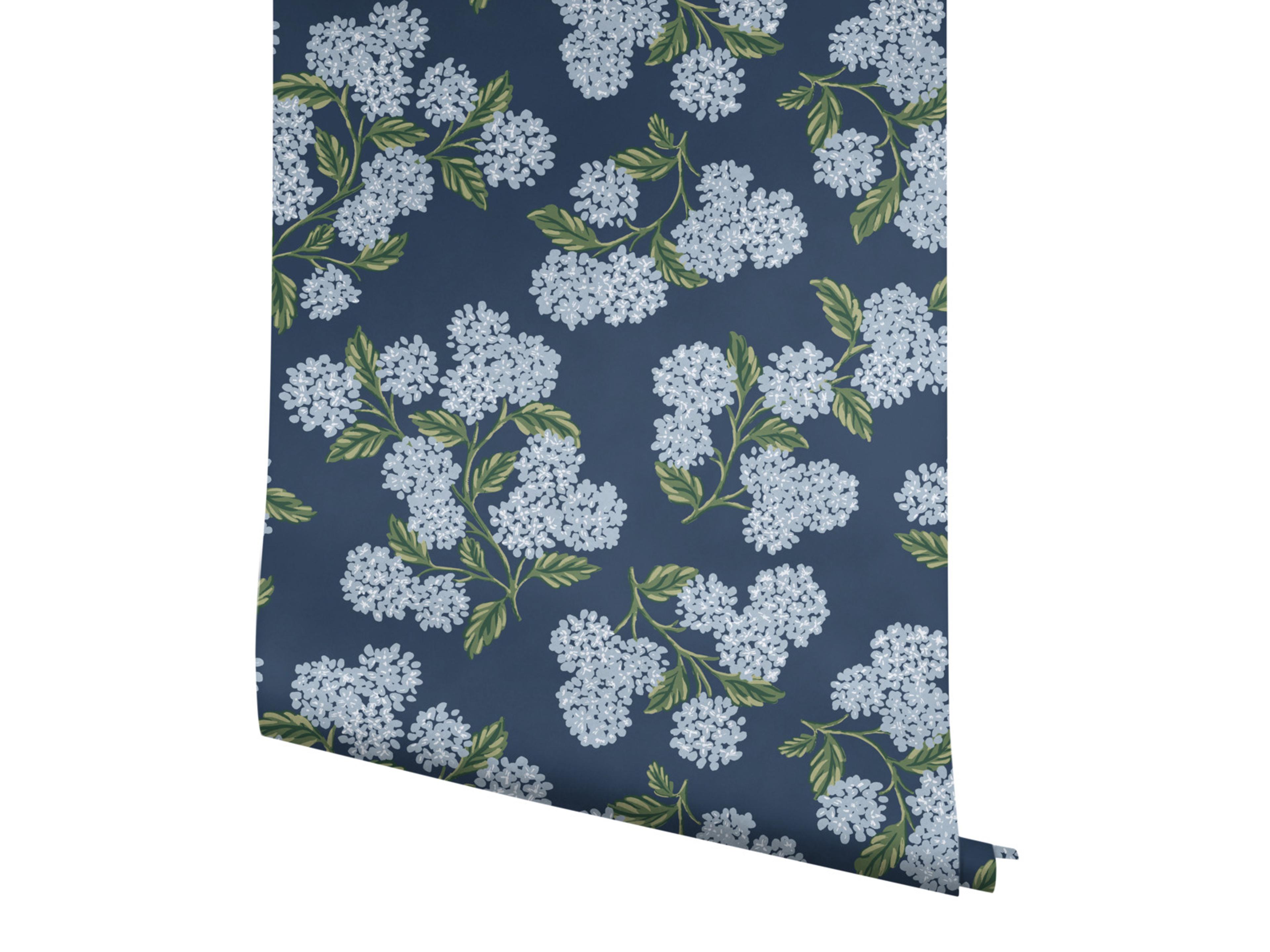 York Wallcoverings Navy Hydrangea Wallpaper