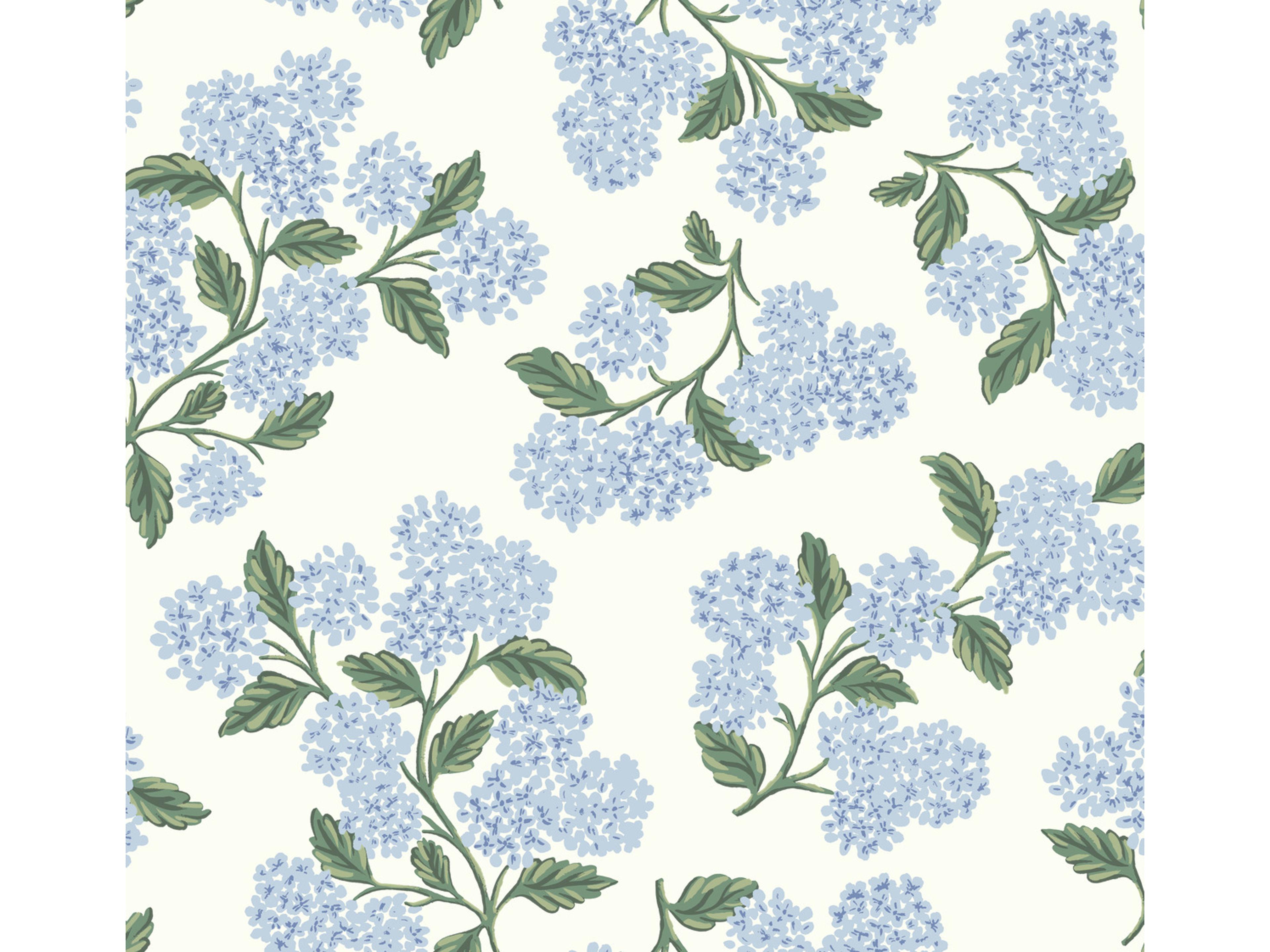 York Wallcoverings Blue / White Hydrangea Wallpaper
