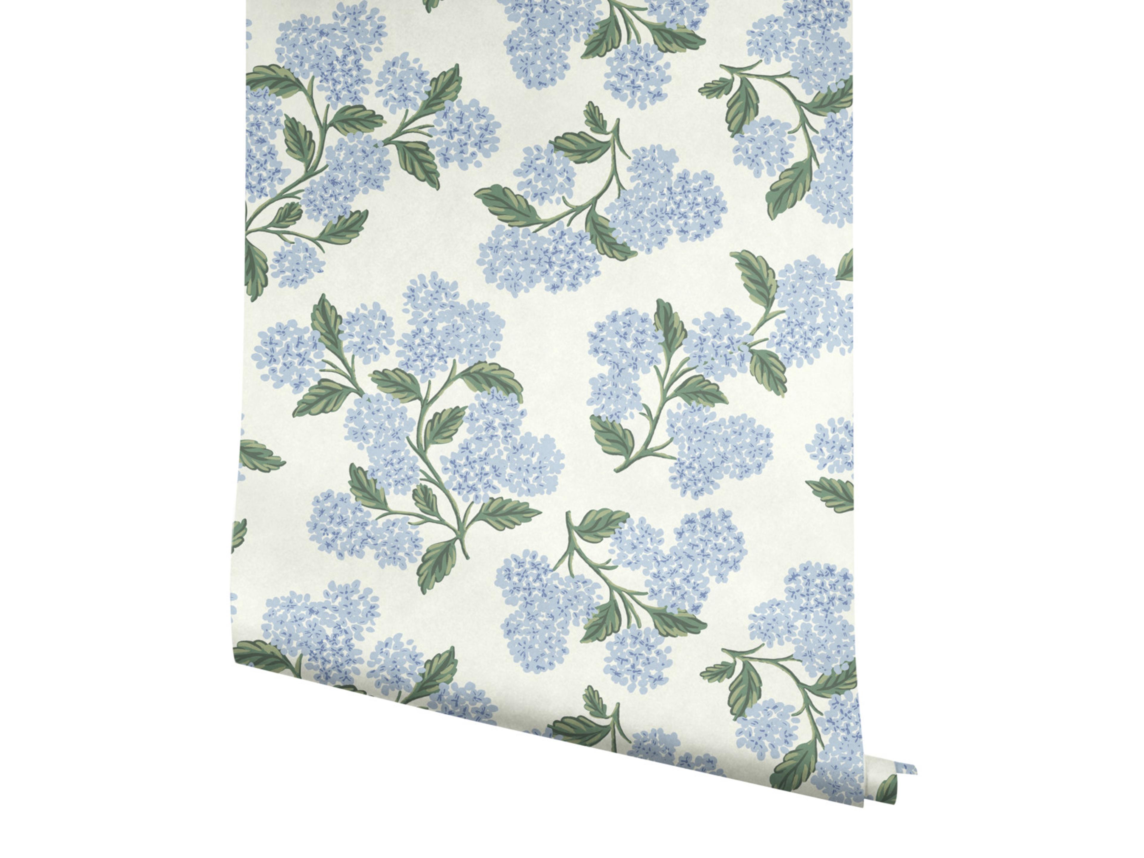 York Wallcoverings Blue / White Hydrangea Wallpaper