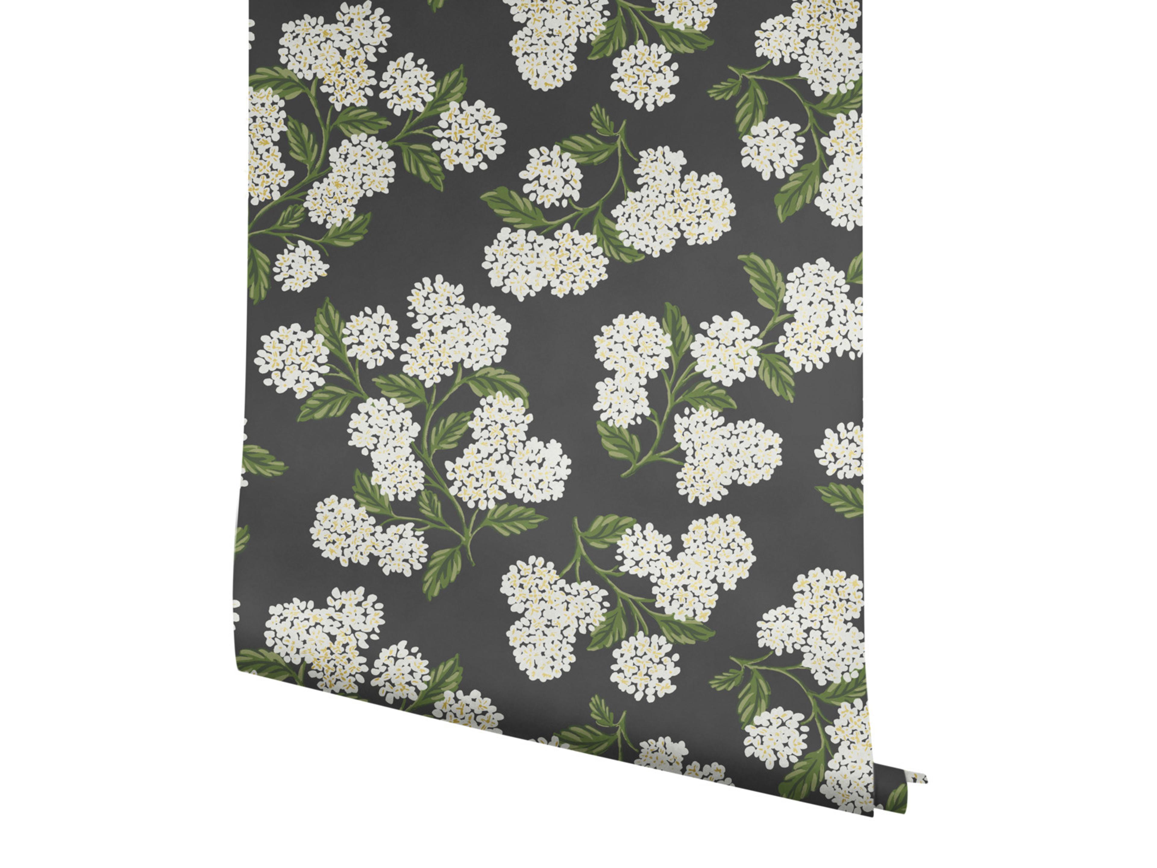 York Wallcoverings Black / White Hydrangea Wallpaper