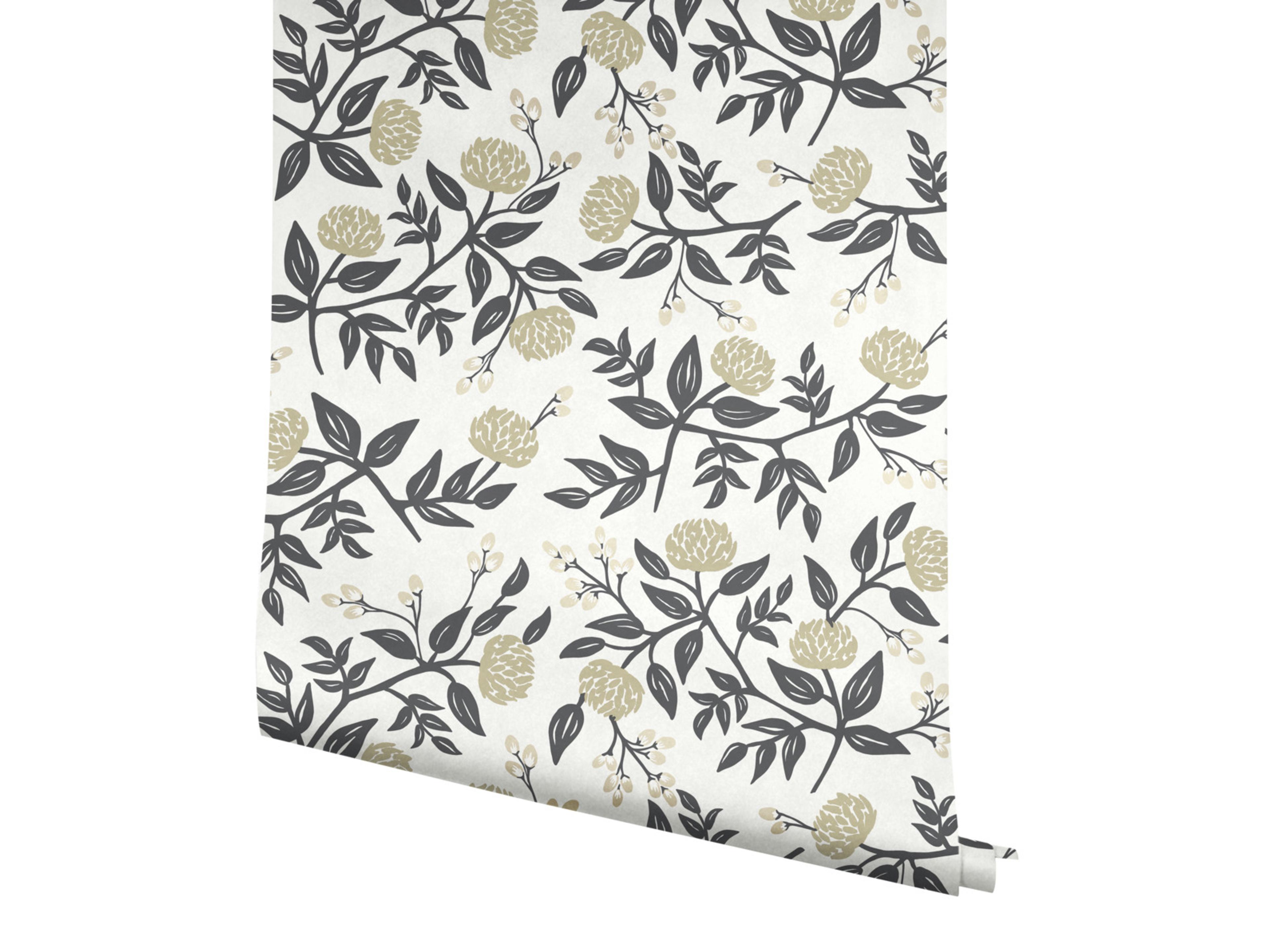 York Wallcoverings White / Black Peonies Wallpaper